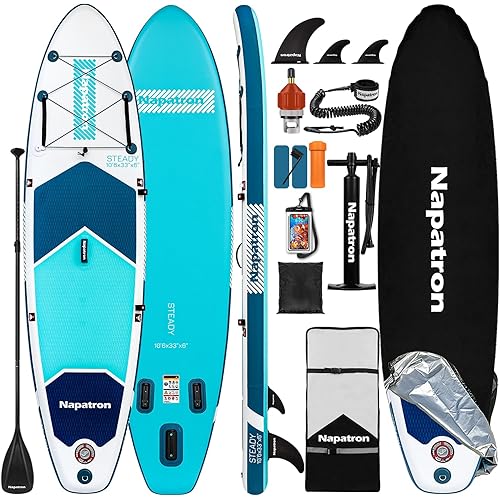Napatron Inflatable Paddle Board, 10'6" Ultra Lightweight SUP with Adjustable Paddle, Anti-Slip Deck,Coiled Leash & Carry Bag,Stable All-Around Stand Up Paddle Board for Adults