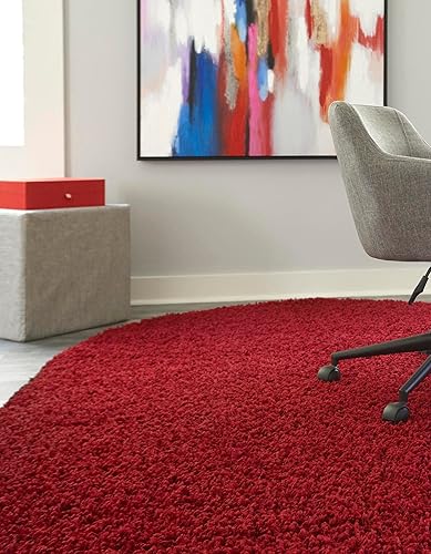 Miniatura 3 de Unique Loom Solid Shag Collection - Alfombra de área (7 pies 10 pulgadas x 10 pies, ovalada, rojo cereza)
