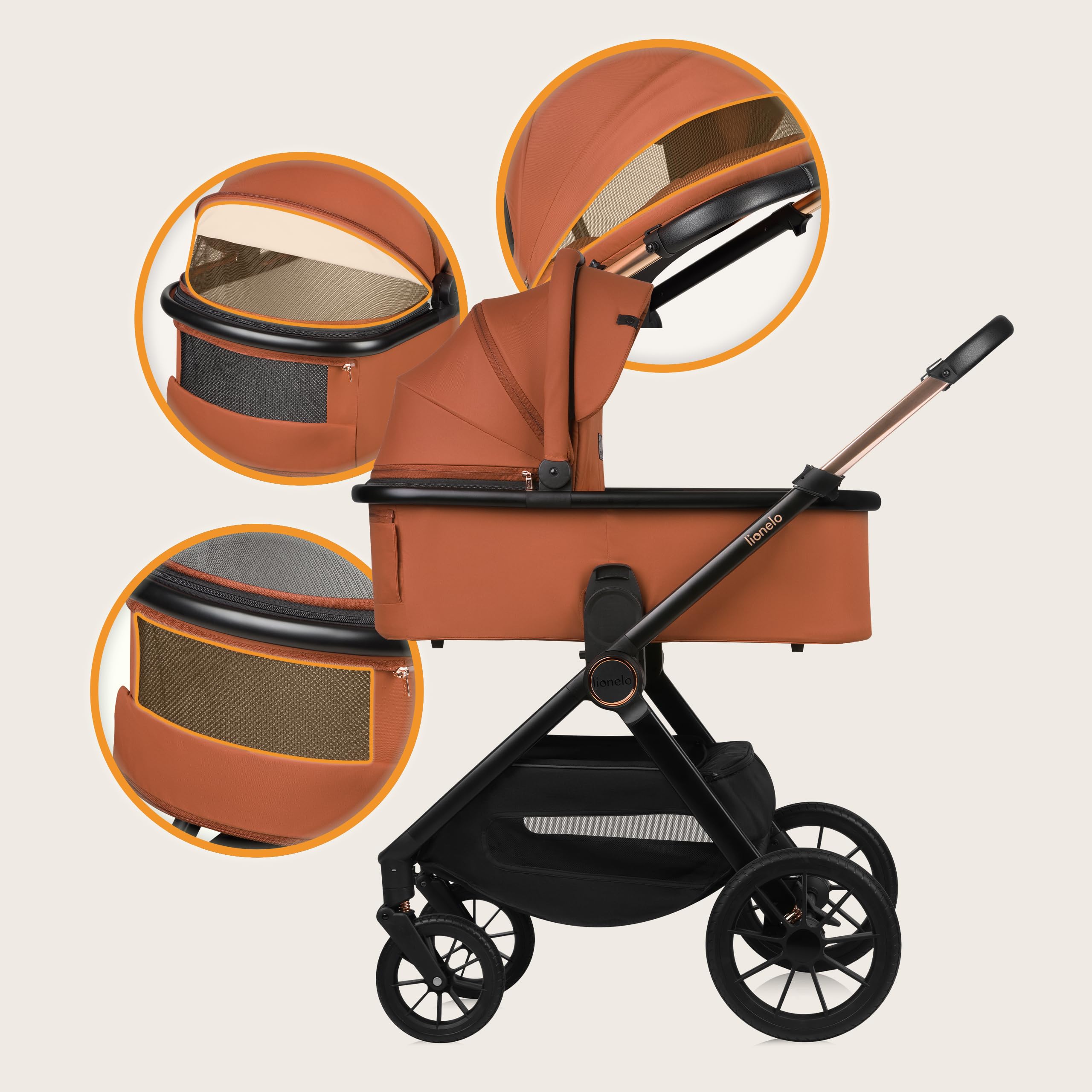 LIONELO LAYLA 2 w 1 Wózek Spacerowy Dziecięcy 0-48 miesięcy do 22 kg Gondola do 9 kg, Regulacja Oparcia i Podnóżka, AiryDots, Obrotowe Koła PU 360o Pełna Amortyzacja Budka XXL