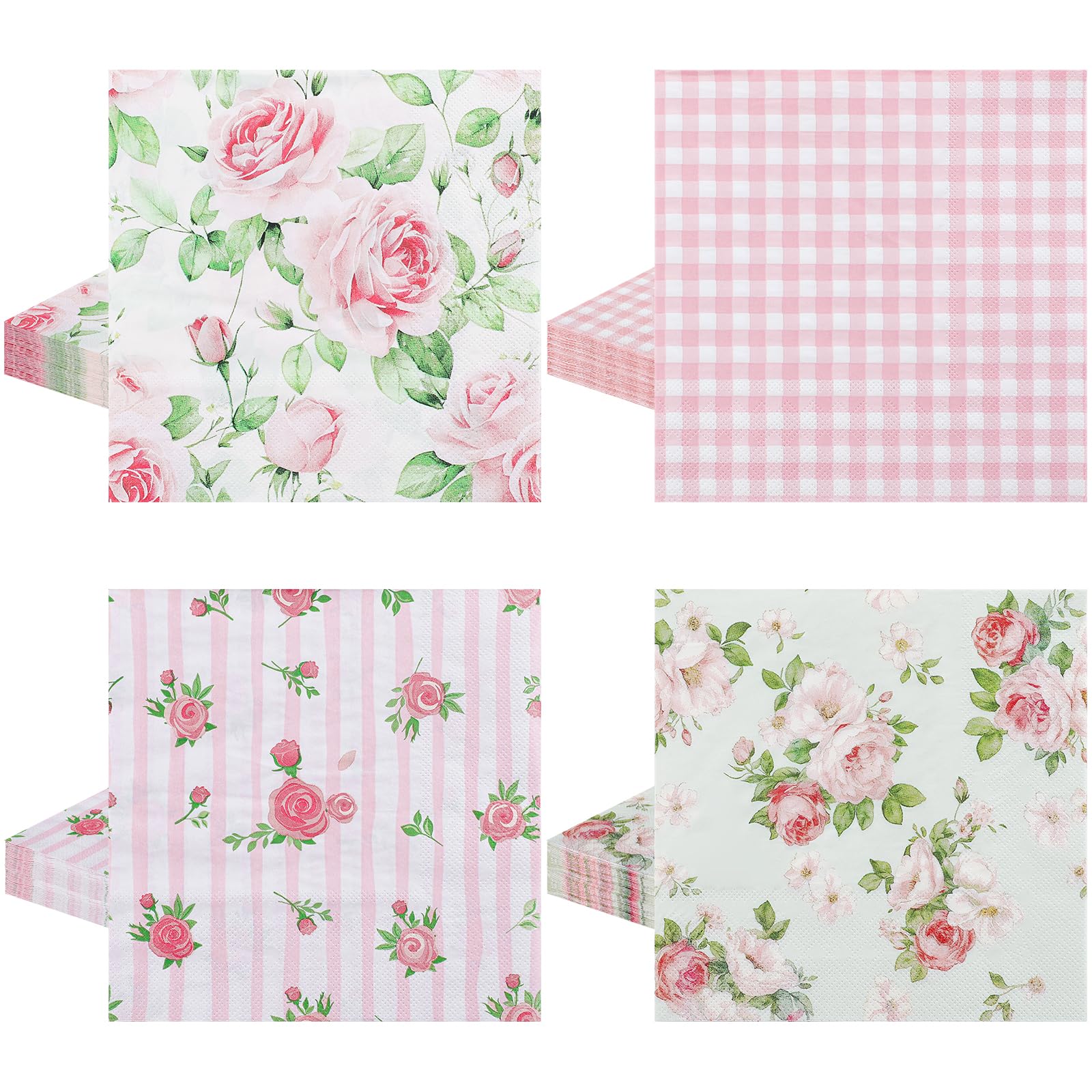 80 Pcs Pink Floral Napkins
