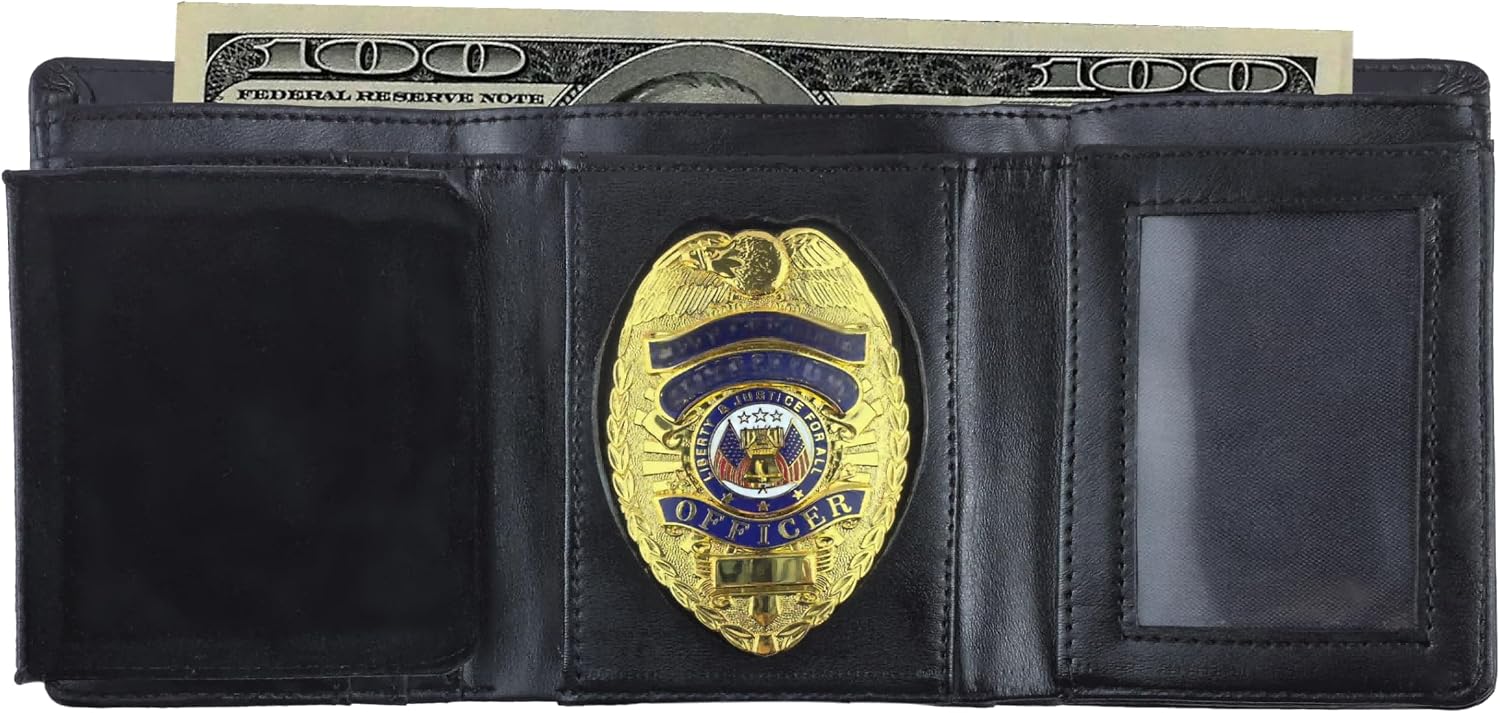 Law Enforcement Badge Wallet, Black Genuine Leather, Eagle Shape Badge Holder, Hidden Police Badge Wallet