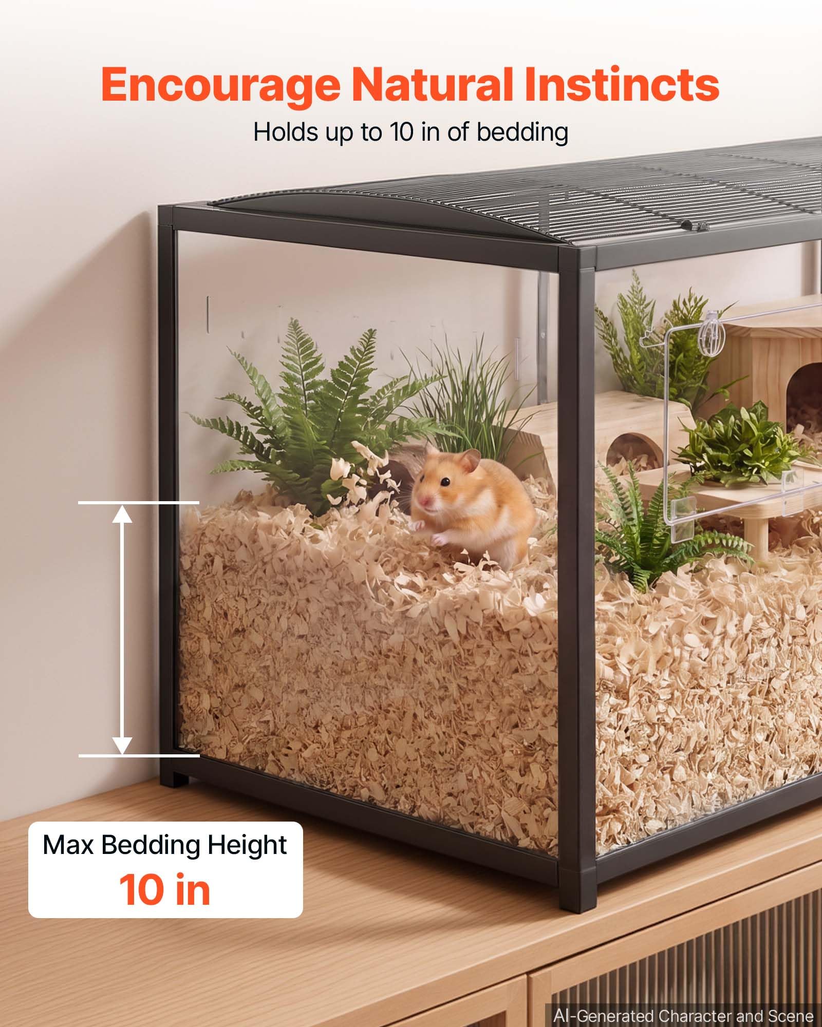 VEVOR Cage Hamster 120x60x64,5 cm 0,7 m² Habitat Rongeurs en Métal Vue 360° | Pour Gerbille, Cochon d'Inde, Petit Animal, Accès par Haut, Porte Frontale, Cadre Noir, Panneaux en Acrylique Transparent