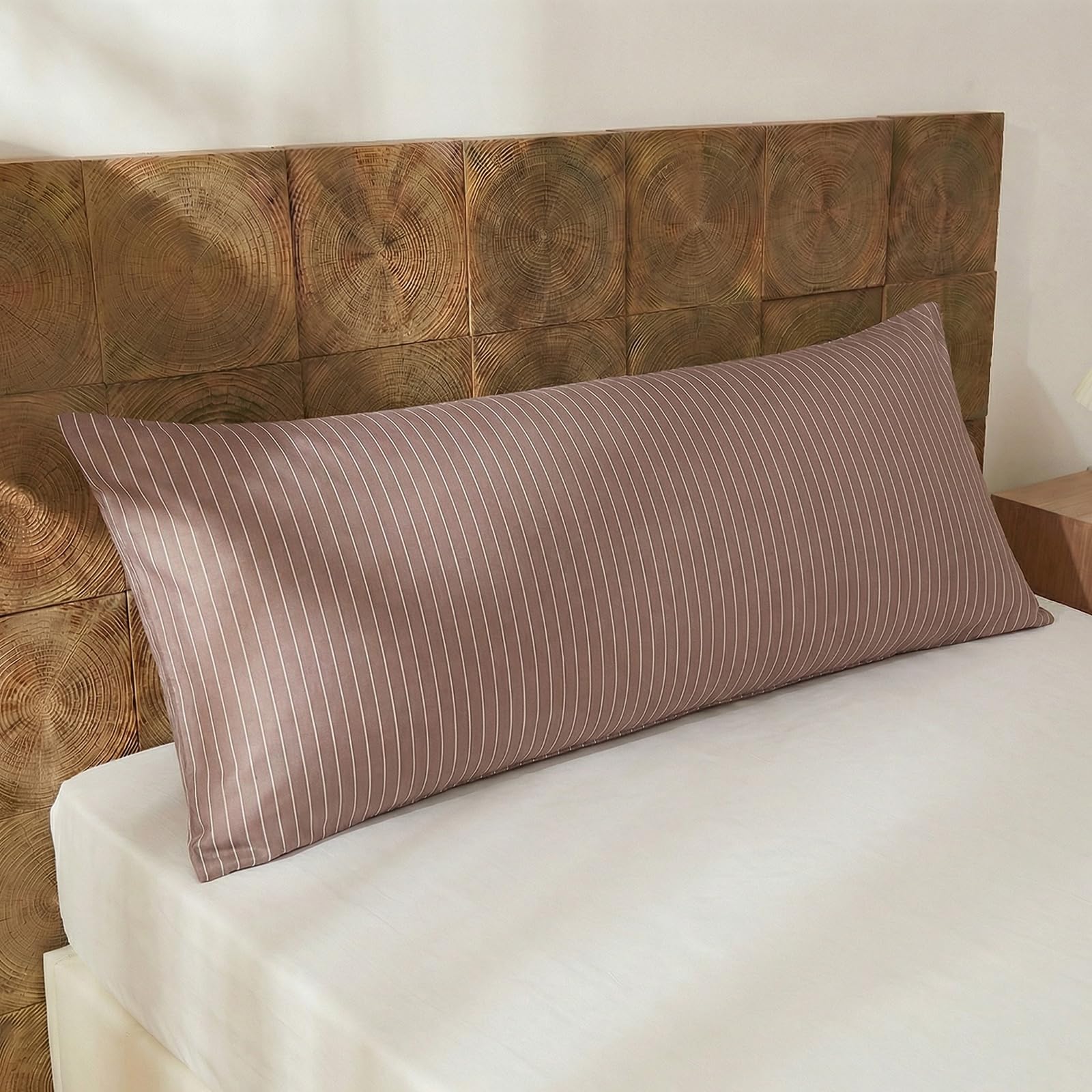 Herside Striped Body Pillow Cover 50x137cm, 100% Cotton Long Pillowcase, Brown Striped Pillowcase, Soft Breathable Pinstripe Pillowcase, 1-Piece