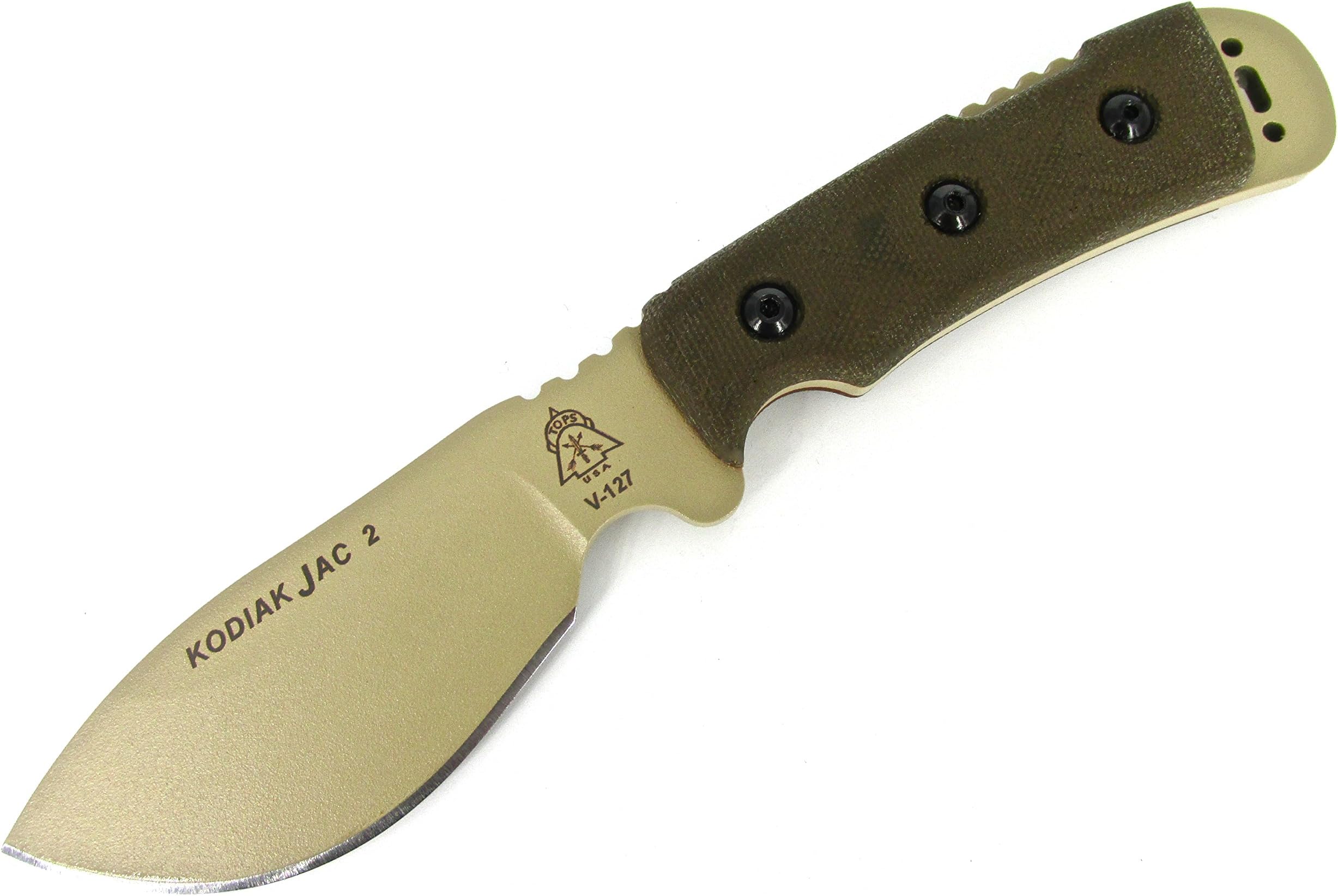 TOPS Knives Kodiak Jac 2 Fixed Blade Knife Coyote Tan Blade W/Green Micarta Handle KJAC-02
