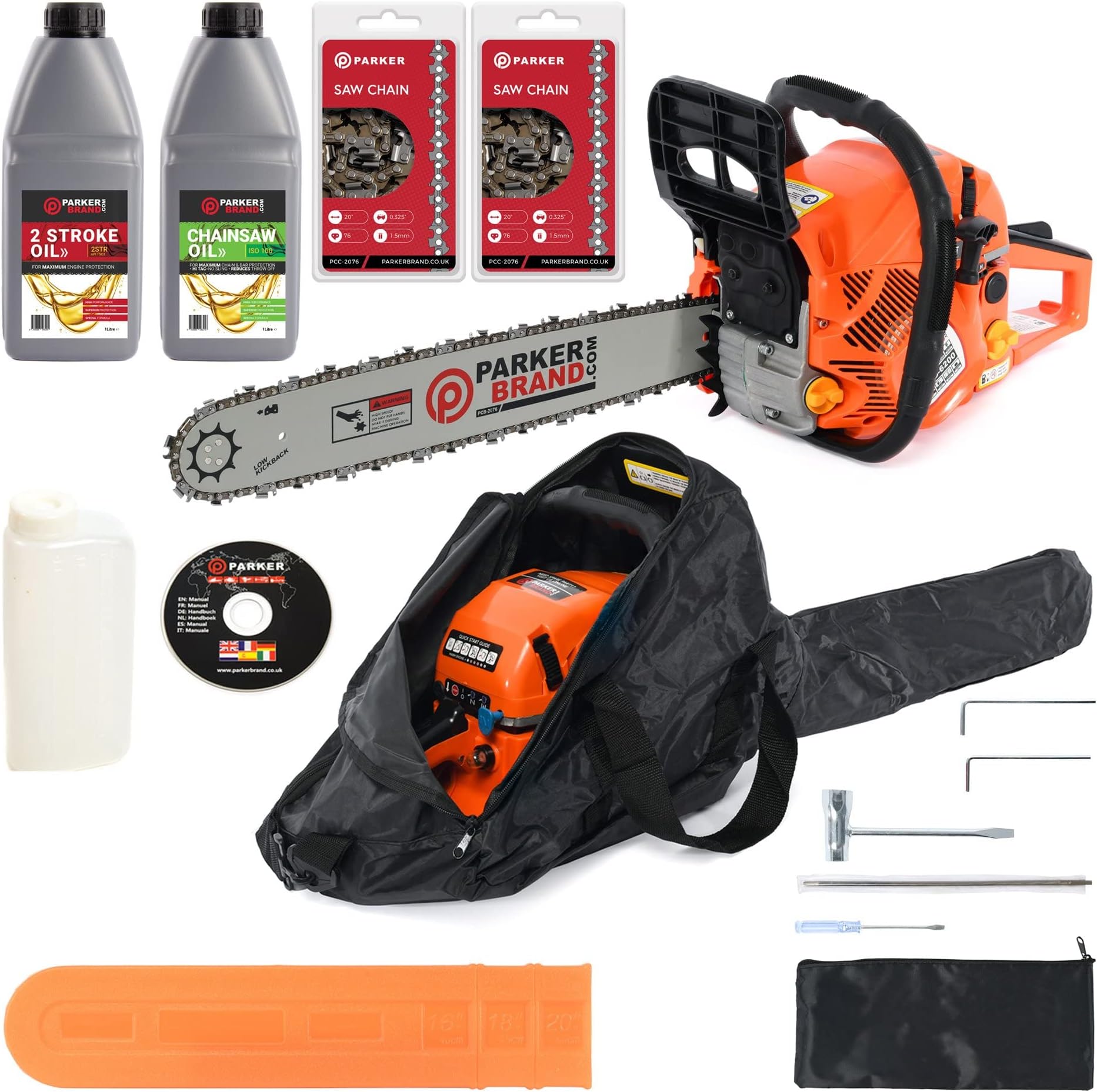 PowerKing 20" Petrol Chainsaw 52cc Easy Start 2Stroke Engine with