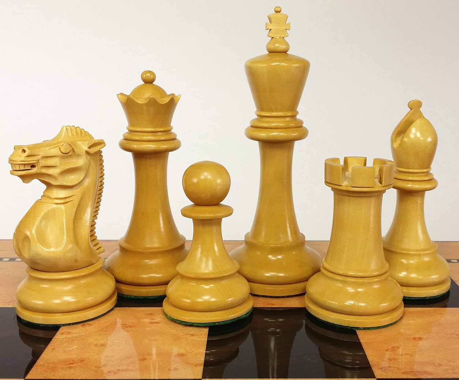 Black 4 5/8 inch King Double Queens Staunton Anderssen Chess Set with 20" High Gloss Dark Walnut Color Storage Board