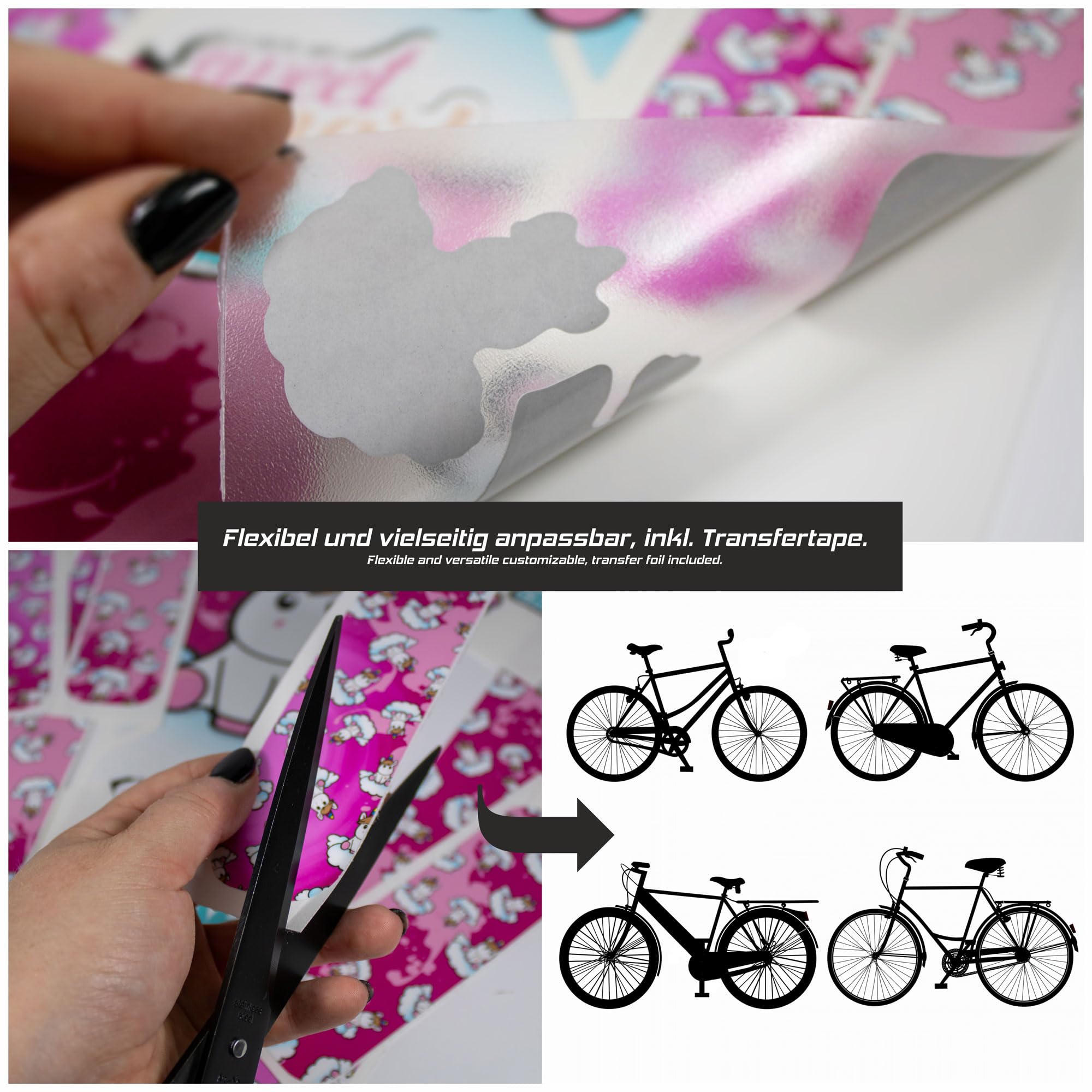 BIKE-label X400136VA Lot d'autocollants pour vélo électrique Motif licorne Rose Taille XL
