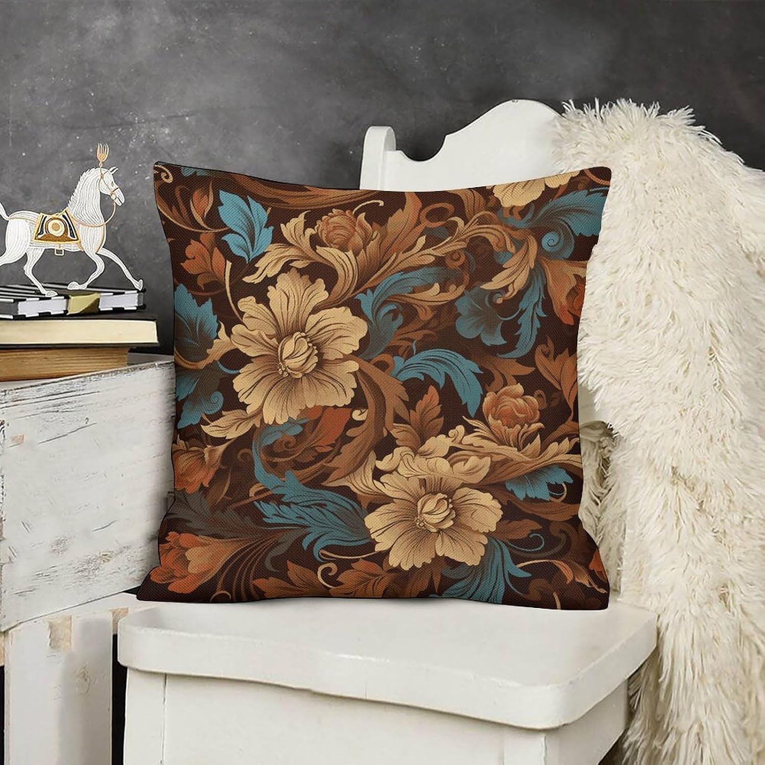 Set of Ornate Floral Pillow Protectors Cute Waterproof Pillow Cover Soft Skin-Friendly Cushion Case Decorative Square Cushion Cover for Couch Sofa Bed Living Room Bedroom