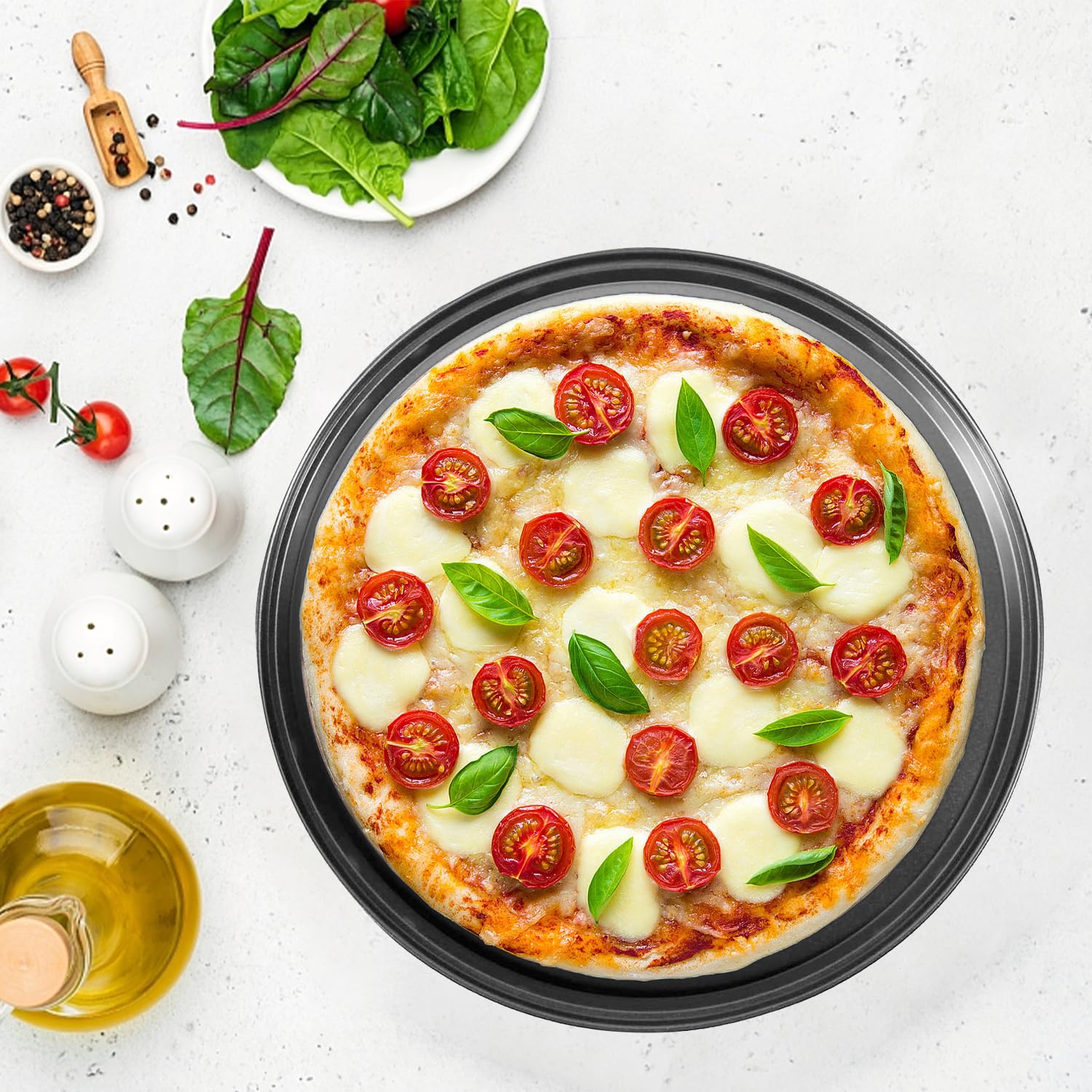 Tissting Pizzablech Gelocht 28cm Runde Perforierte Pizzaform Schwarz Karbonstahl Antihaftbeschichtet Leicht Entformbare Pizza Backblech Kuchenblech für Pizza Pie Flammkuchen