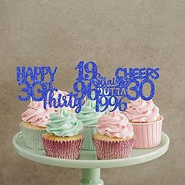 30 PCS 30th Birthday Cupcake Toppers Glitter Thirty Happy 30 Straight Outta 1996 Cupcake Picks for Cheers to 30 Fabulous 30th Birthday Anniversary Party Cake Decorations Supplier Blue