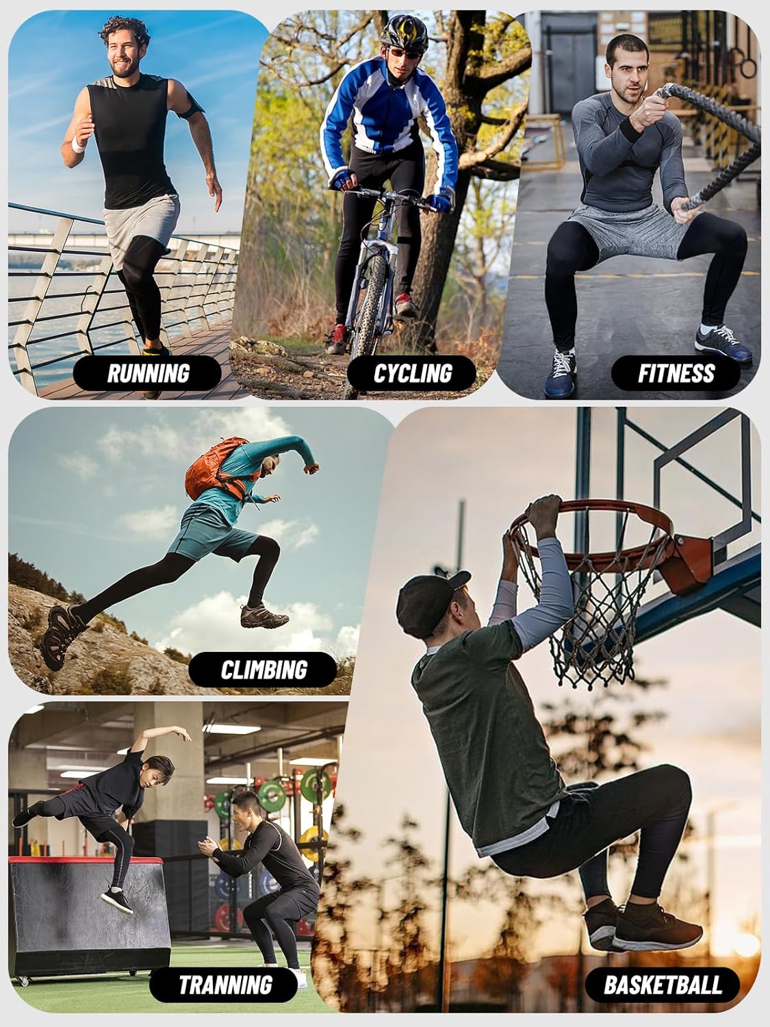 5,6 Pack Men's Compression Shirts Long Sleeve Rash Guard Workout Undershirt Base Layer Athletic Shirt - Image 5