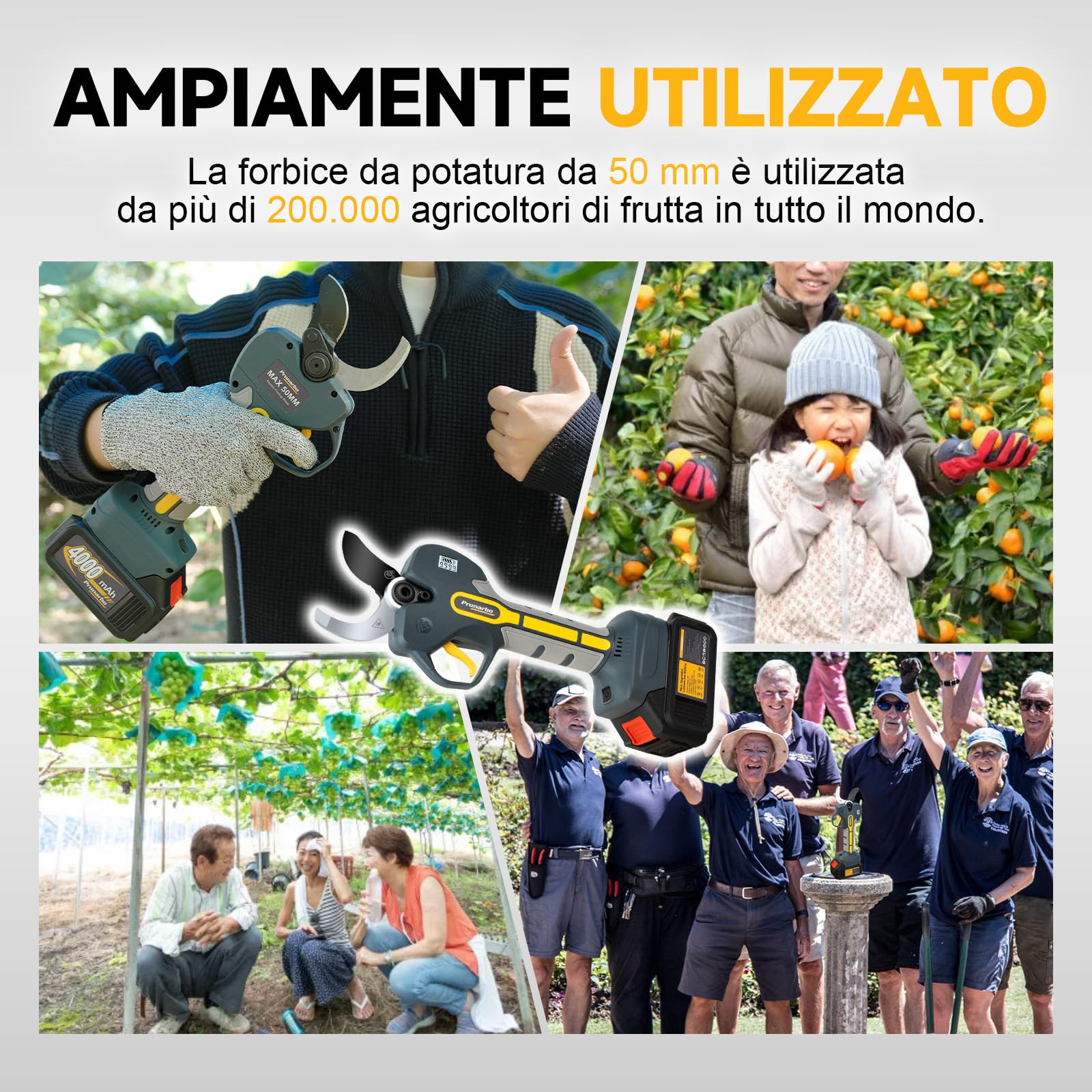 Prunarbo Forbici Elettriche a Batteria 50MM 18V Brushless 8000mAh Batteria Display LCD Attrezzi da giardino, Forbici compatibili con Makita Batteries (PR-E50)