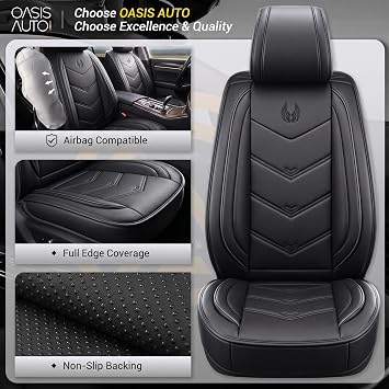 OASIS AUTO Seat Covers Full Set, Black Seat Covers for Cars 5 Seats, Car Seat Protector, Waterproof Faux Leather Car Seat Cushion, Front and Rear Car Seat Cover Fit for Most Cars (OS-003 Black)