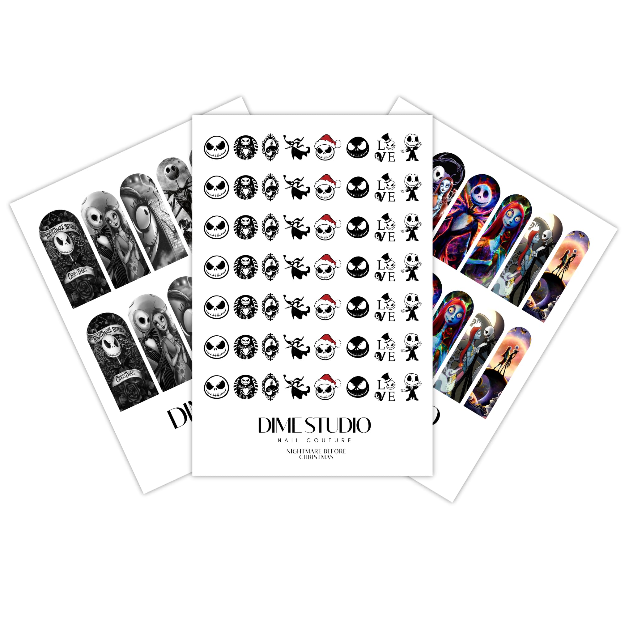 DXH NAIL CO 84PC Halloween Nail Decals 3PC Set Nightmare Before Christmas Jack Skellington Christmas Holiday Nail Art Water Transfer Nail Wraps