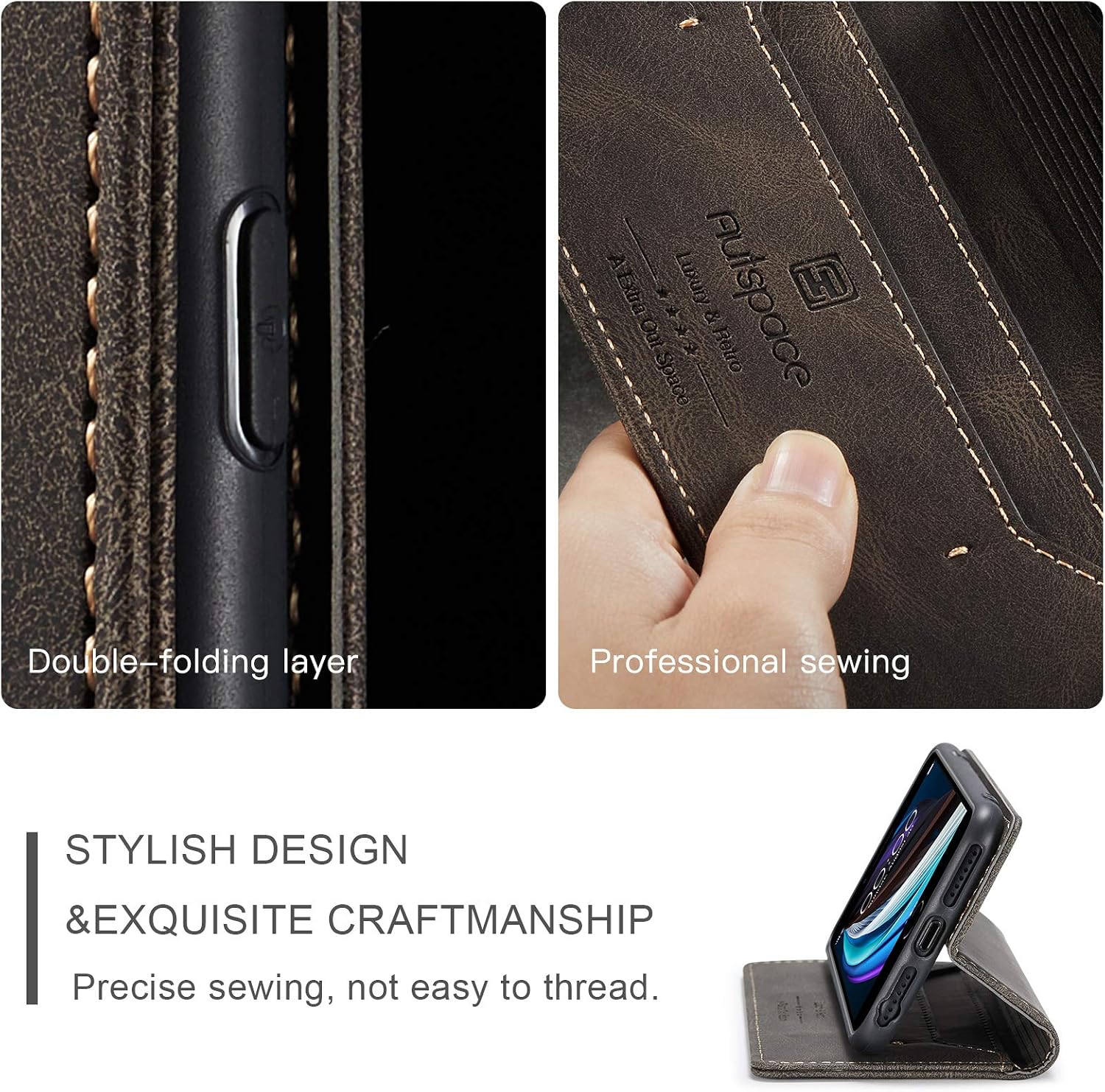EYZUTAK Case for iPhone 7 Plus iPhone 8 Plus, Retro Matte Protective Leather Case with RFID Blocking Viewing Stand Magnetic Closure TPU Shell Flip Cover - Coffee