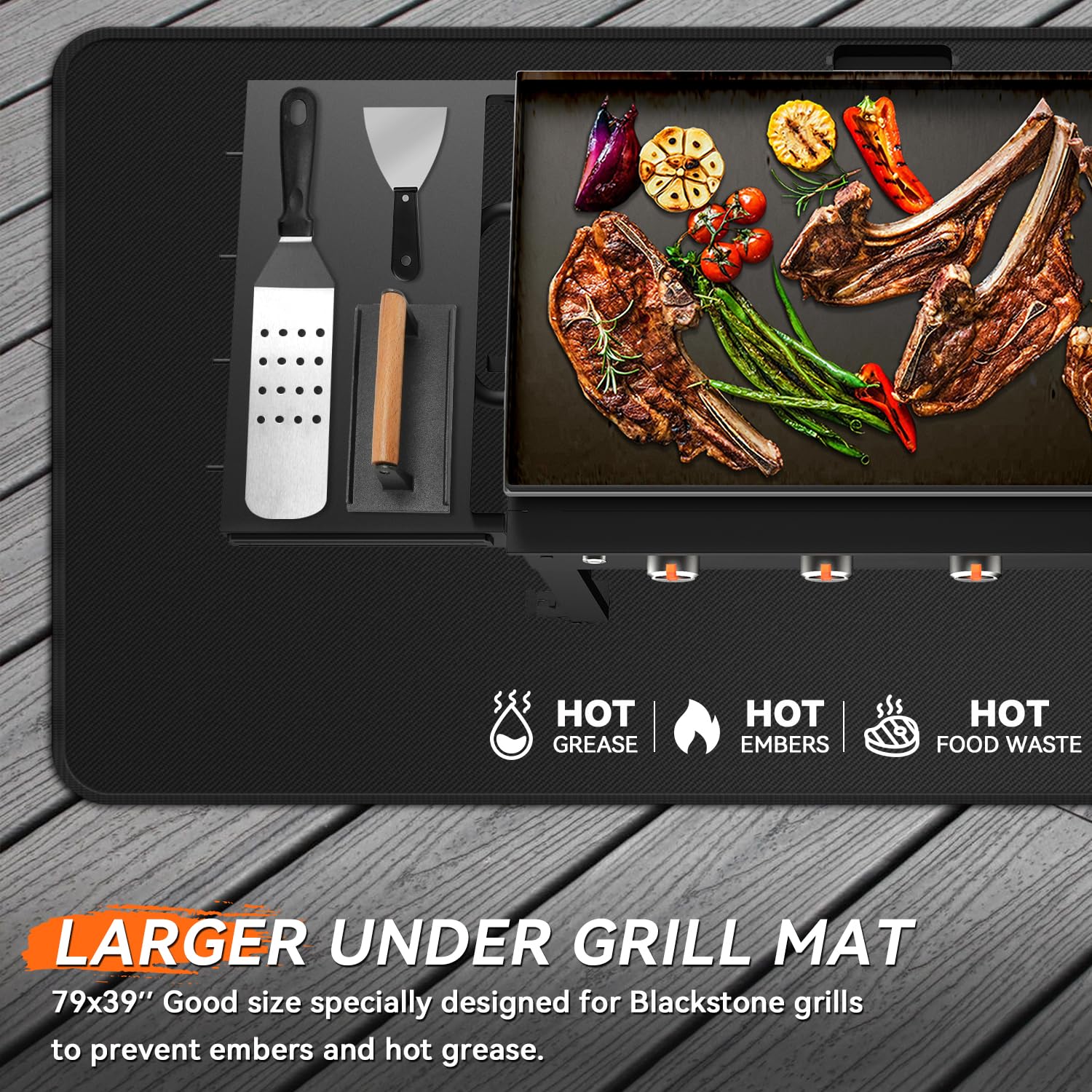 79x39 inches Large Under Grill Mats for Blackstone, Double-Sided Fireproof Outdoor Grill Protective Mat, Oilproof Waterproof BBQ Fire Pit Fireplace Mat