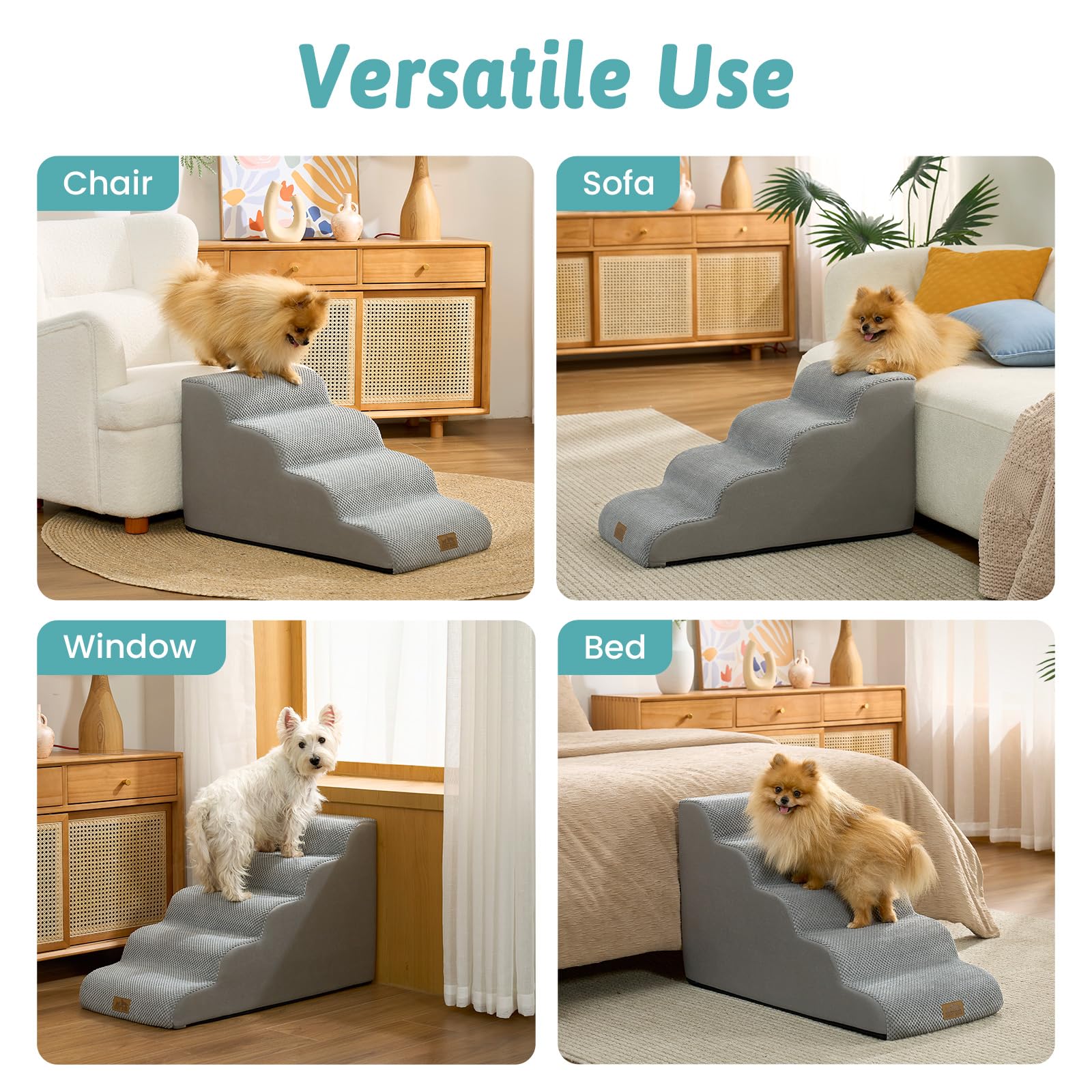COZY KISS Escaleras para perros pequeños de 19.7 pulgadas de alto, escalón para mascotas con cubierta a prueba de fugas, rampa de espuma de alta densidad para cama, sofá o sofá, ligera, duradera