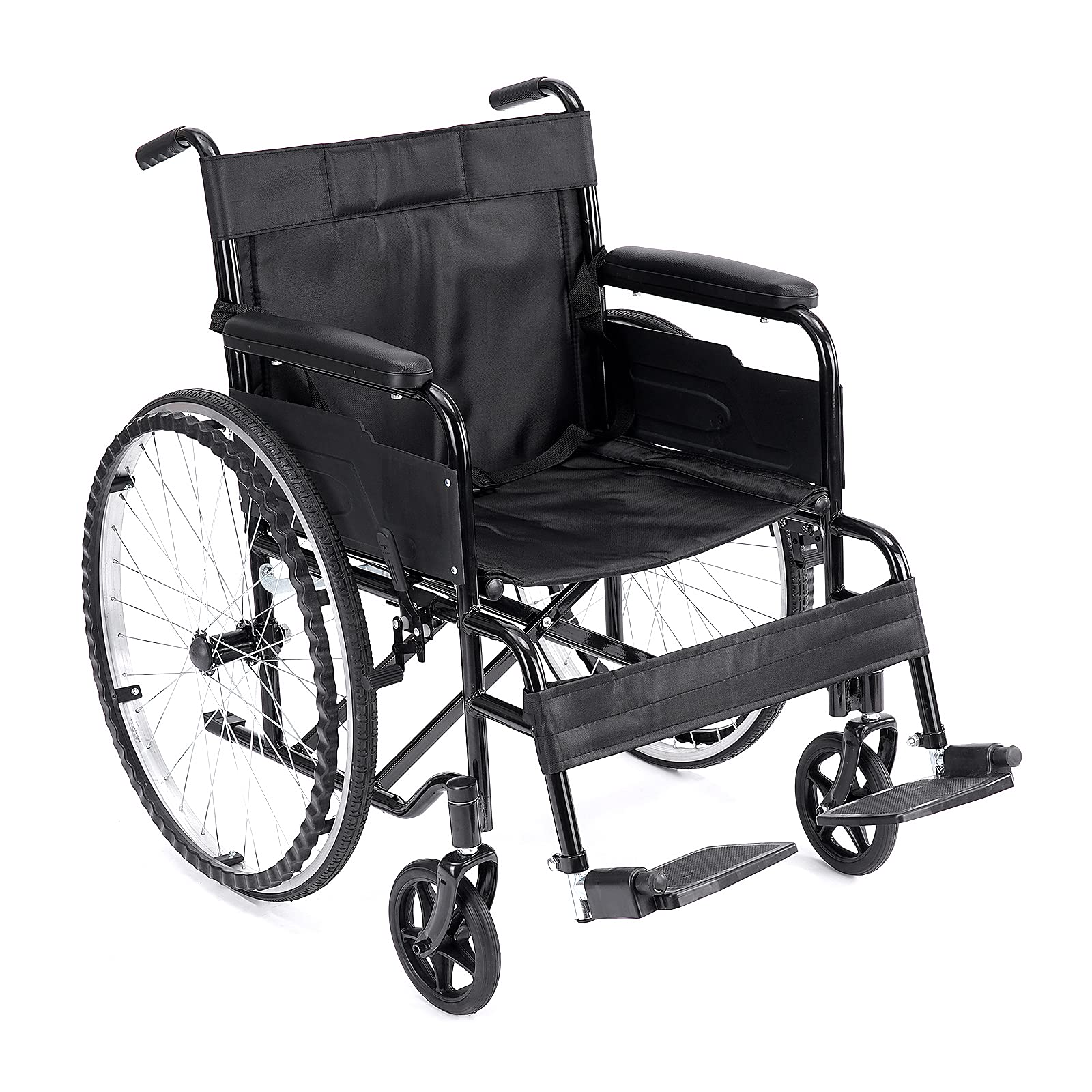 HealSmart Lightweight Wheelchair with Swing Away Elevating Leg Rest, Black ,19" Seat