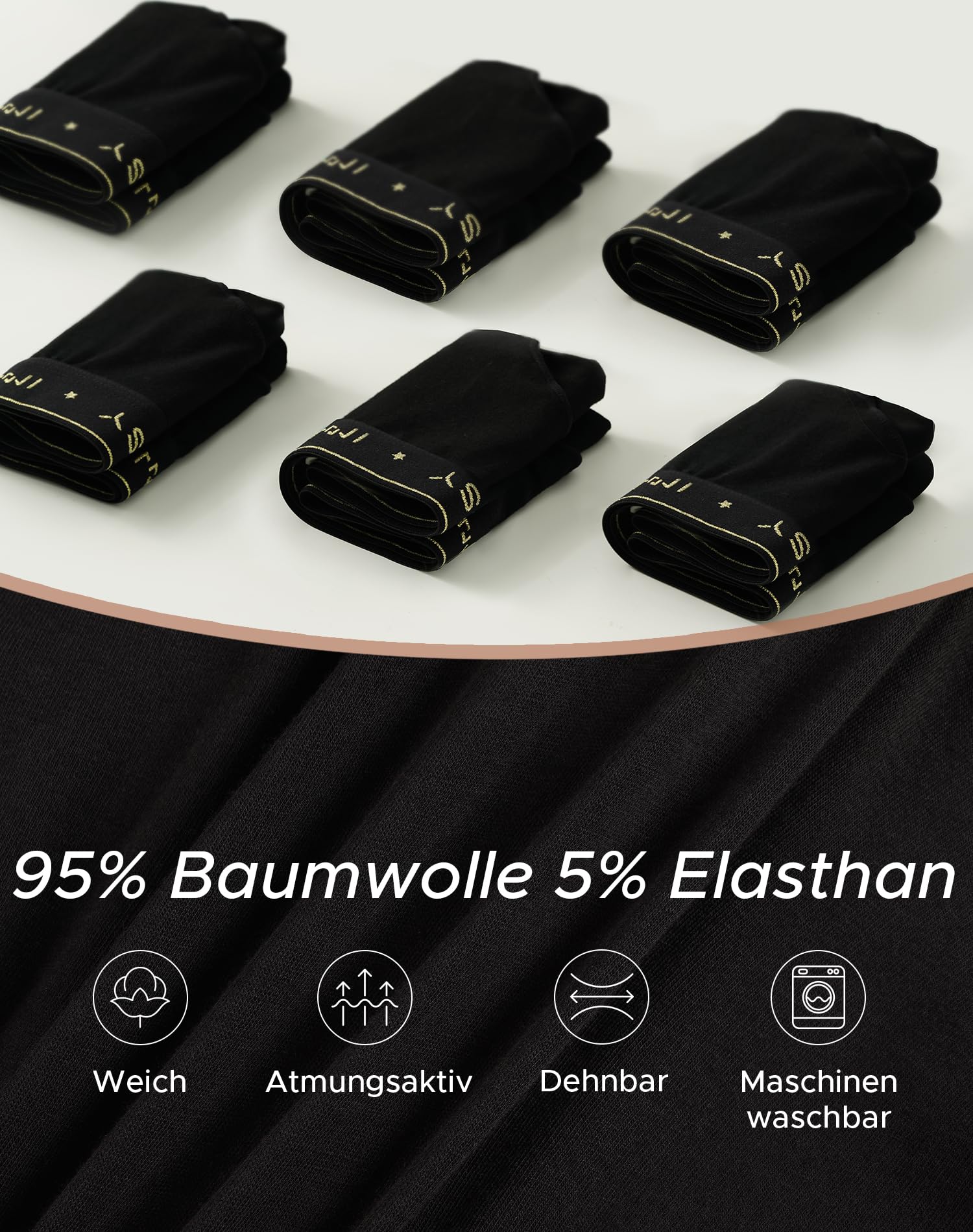 INNERSY Bielizna damska, wygodne majtki bawełniane, wielopak, oddychające majtki, 6 sztuk, Podstawowy czarny, M