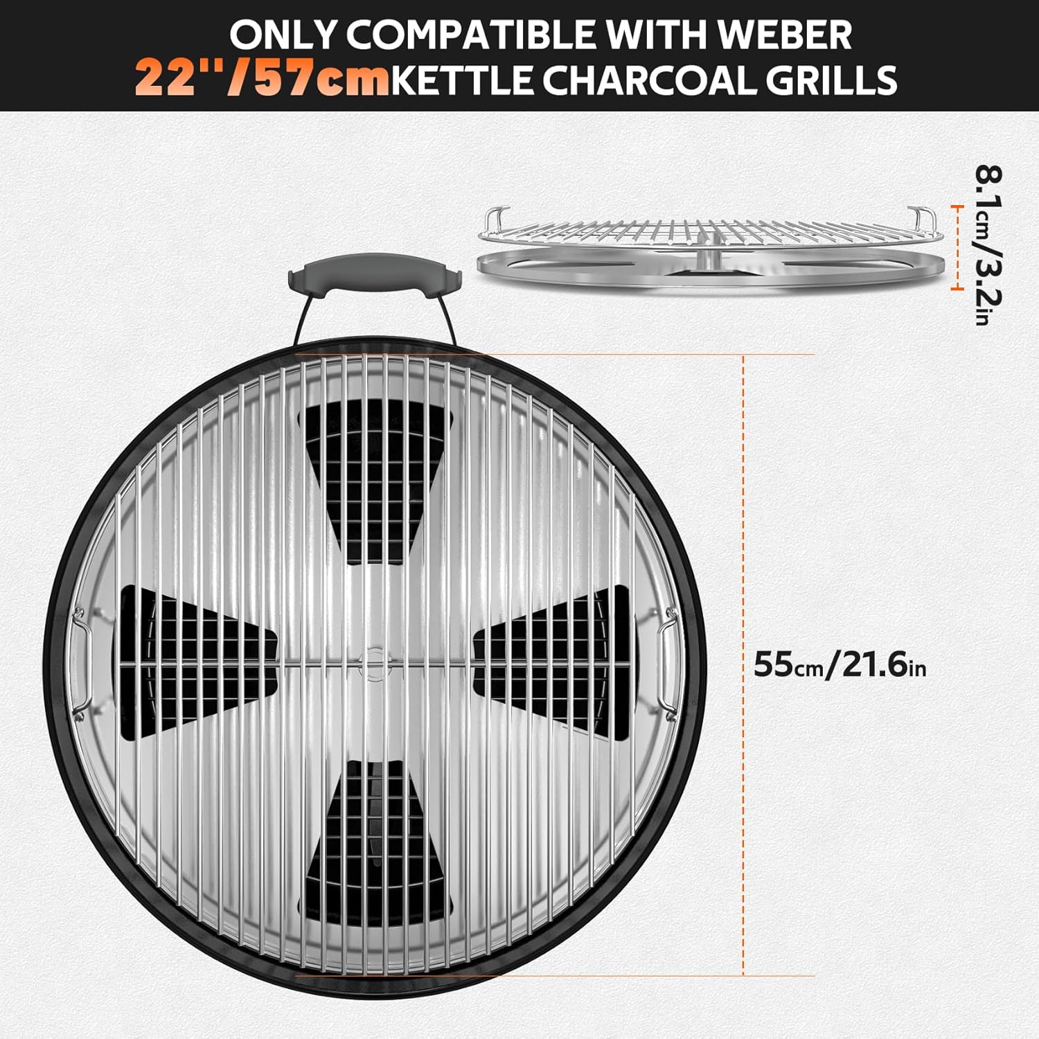 onlyfire Double-Layer Smoker Rack for Weber 22" Kettle Charcoal Grills, BBQ Cooking Grate with Adjustable Smoker Tray, More Even Heating for Grilling