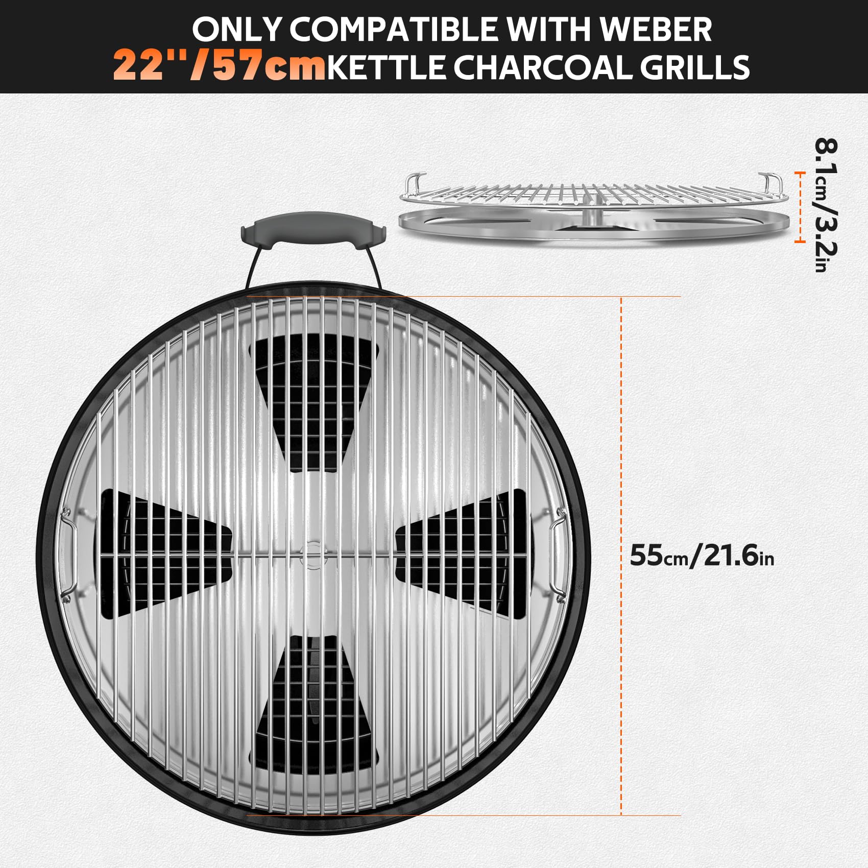onlyfire Ruszt do wędzenia ze stali nierdzewnej do grilla Weber 57 cm czajnik węgiel drzewny