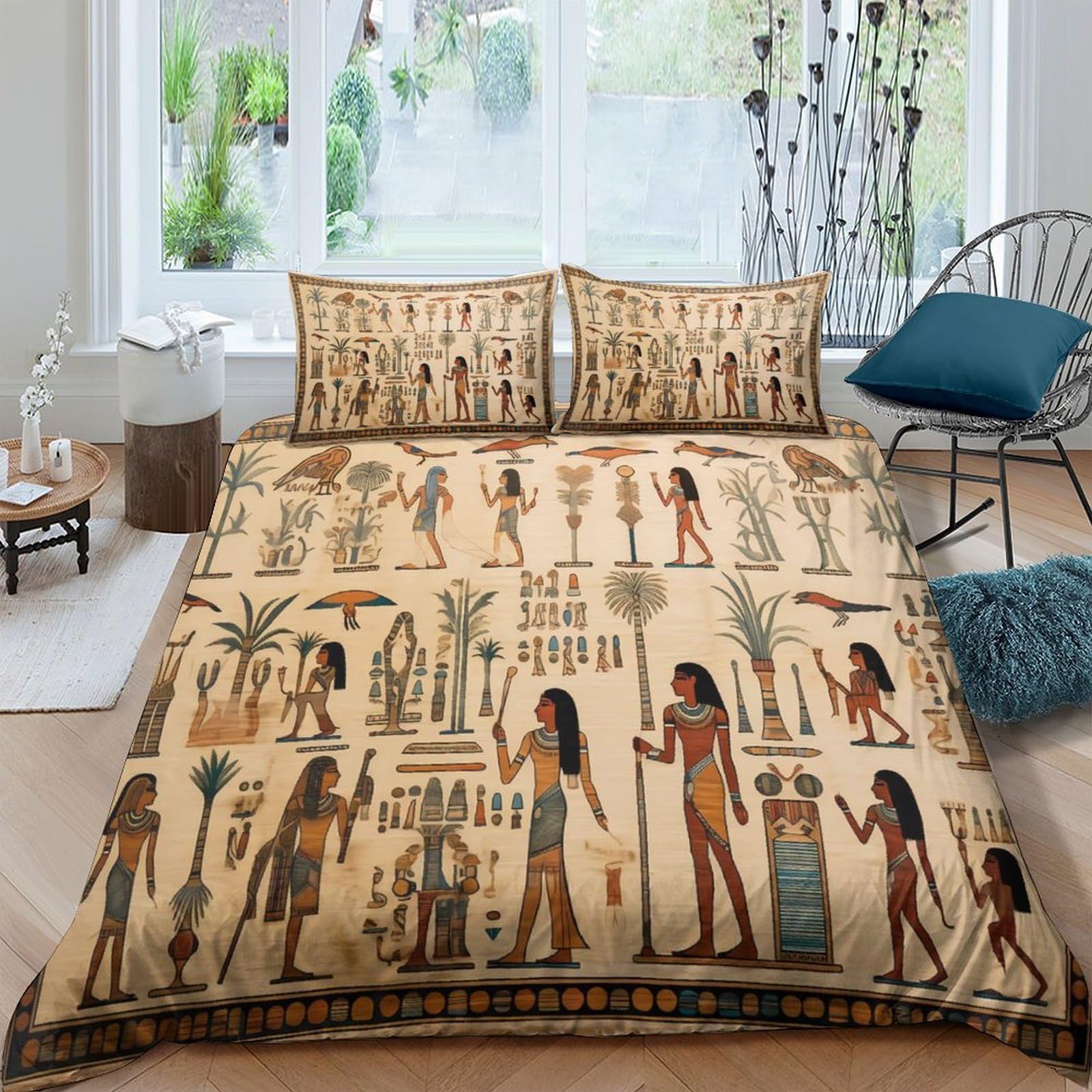 Ctjqhvkz Style-2 3D Printed Egyptian Hieroglyphs Fitted Sheet Microfiber Soft Breathable Ancient Egypt Mattress Cover Bedroom Decor Single（135X200cm）