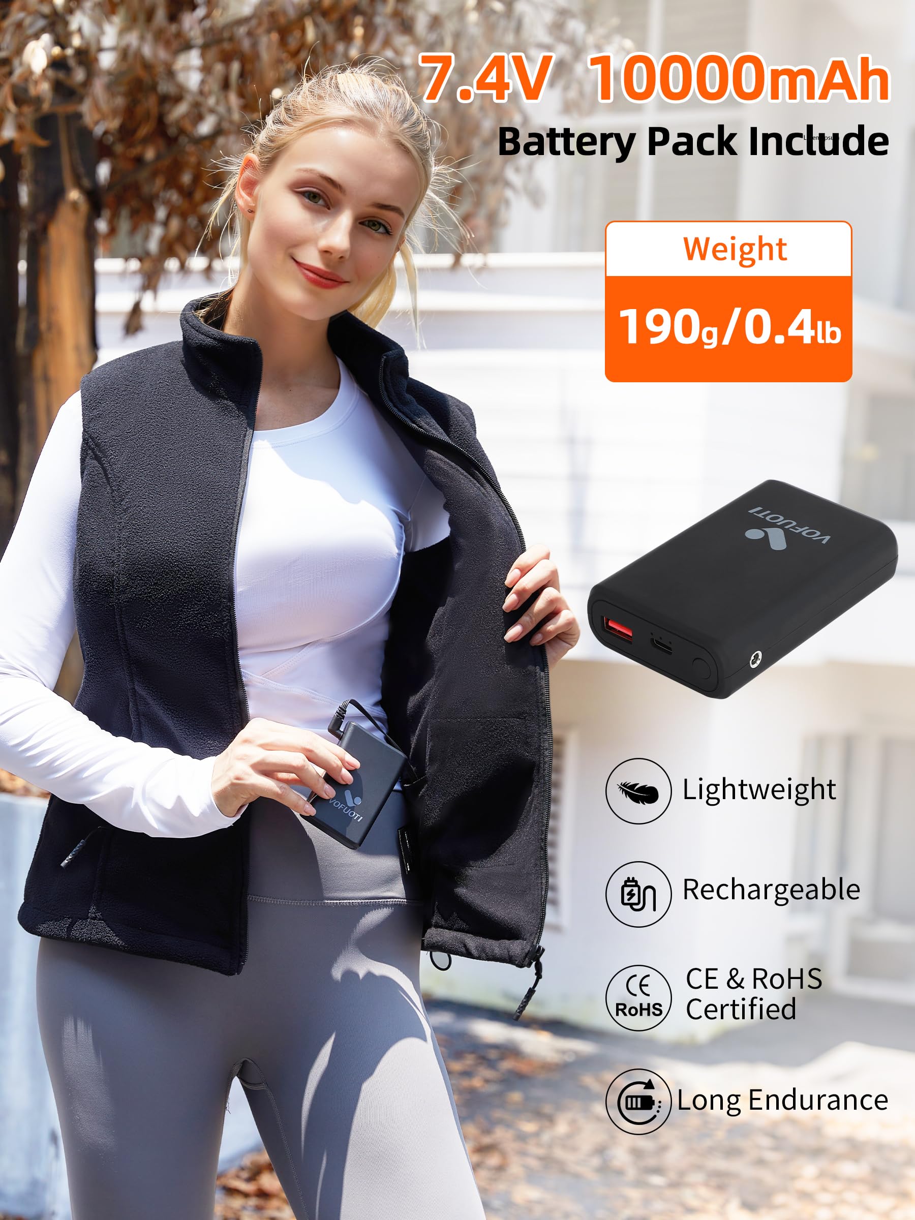 Beheizbare Weste Damen mit 7.4V 10000mAh Akku,Weihnachten Geschenk für frauen,Fleece Beheizbare Weste 3 Heizstufen,Beheizbare Jacke mit Elektrischem Wärmeweste,Elektrische Heizweste für Innen,Außen