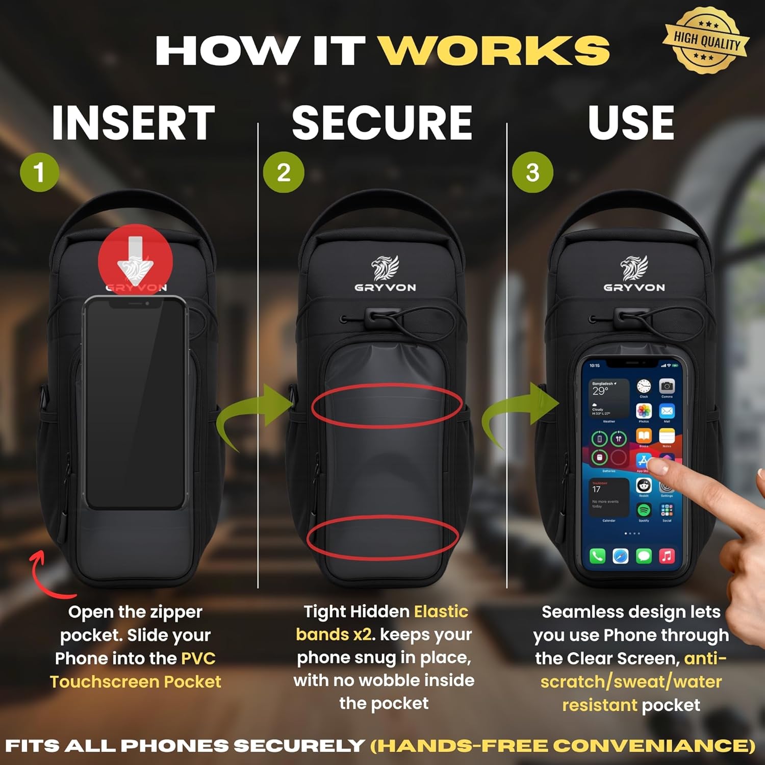 Magnetic Gym Bag for Men and Women | Touchscreen Pocket, Small Gym Bag with Water Bottle Holder, Magnetic Sling Pouches, 5X Strong Magnets, Crossbody Strap, Organizer for workout Accessories - Image 4