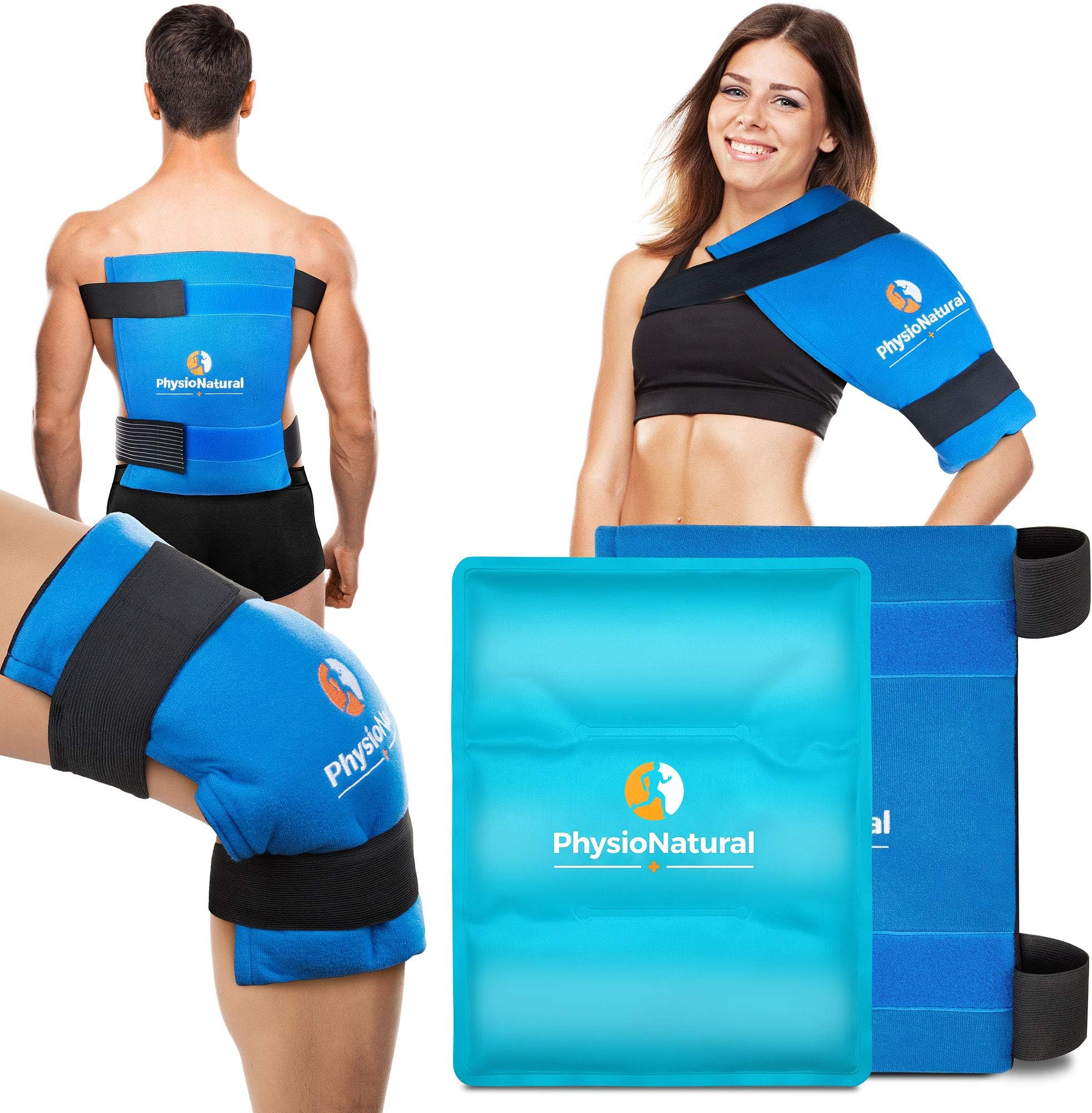 PhysioNaturalKnee Ice Pack Wrap - Cold Gel Compression Brace - Support Strap For Arthritis Pain, Tendonitis, ACL, Athletic Injury, Osteoarthritis, Women, Men, Running, Meniscus and Patella Surgery