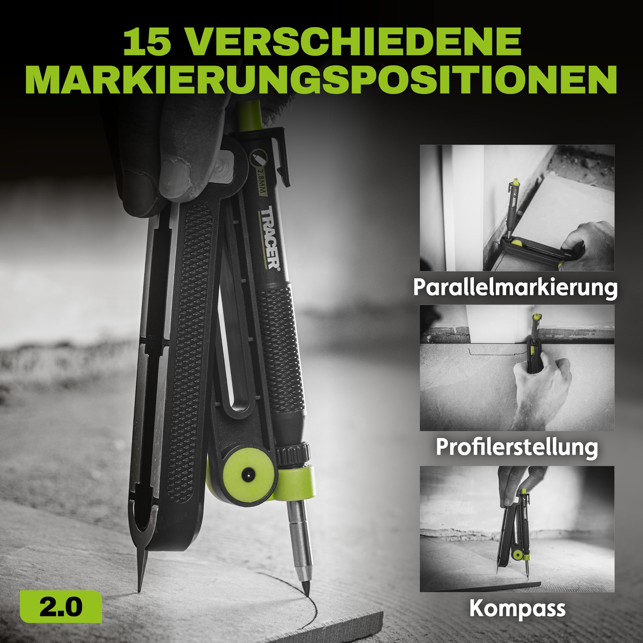 TRACER TrueScribe Anreißwerkzeug Set mit Zimmermannsbleistift, Tieflochmarker Bleistift, 12 Minen & Etui – Präzises Scribe‑Tool für Profis