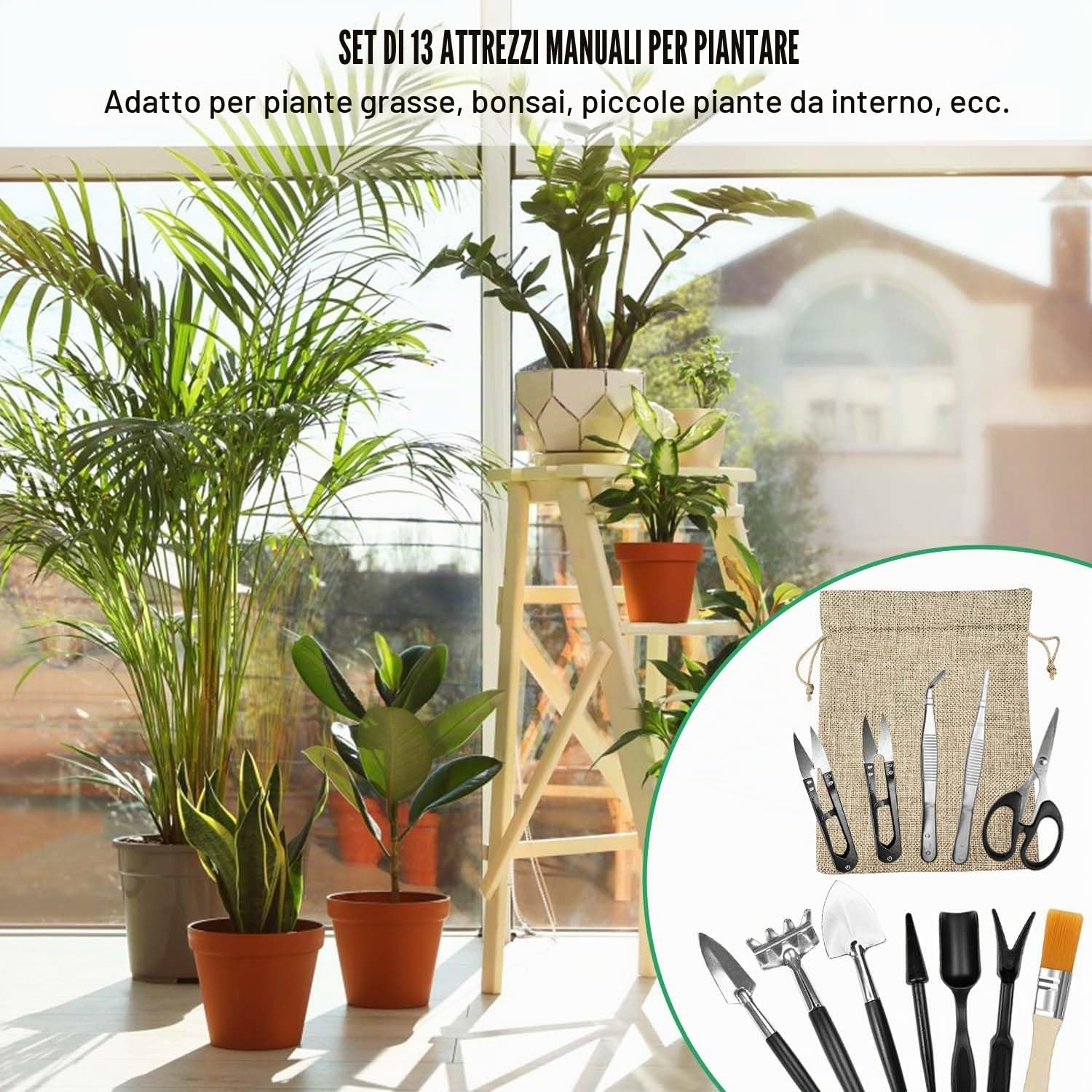13 Pezzi Kit Bonsai, Bonsai Kit con Portaoggetti Borsa, Kit per Bonsai, Kit Jiardinaggio, Set Giardinaggio Adatto per Interni Esterni Piante Fiori Bonsai Giardini (Nero)