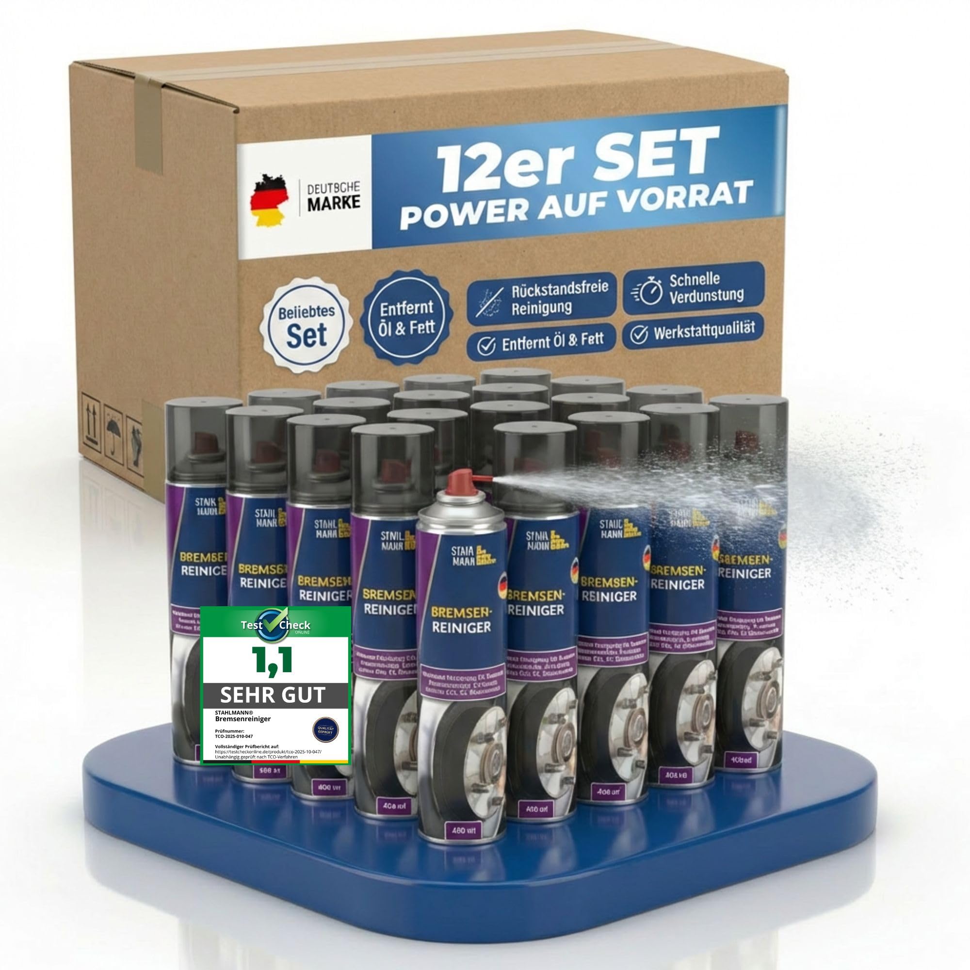 STAHLMANN® Bremsenreiniger 12x400 ml – Hochwirksames Bremsenreiniger Spray für Werkstatt & Auto | Entfernt Öl, Fett & Schmutz rückstandsfrei | Profiqualität für Bremsen, Kupplung & Motor (12x 400ml)