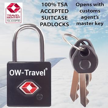 OW-Travel Suitcase Locks with Keys, TSA Approved Luggage Padlocks, Black 4