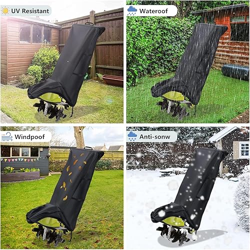 Miniatura 7 de Okcool Cubierta de timbre eléctrica, resistente al agua, cubierta para cultivador Sun Joe Electric Garden Tiller, color negro