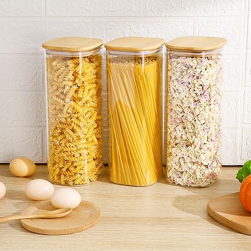 Miniatura 3 de Vtopmart Recipientes de vidrio de almacenamiento de alimentos de 81 onzas, juego de 3 tarros grandes para alimentos con tapas herméticas de madera