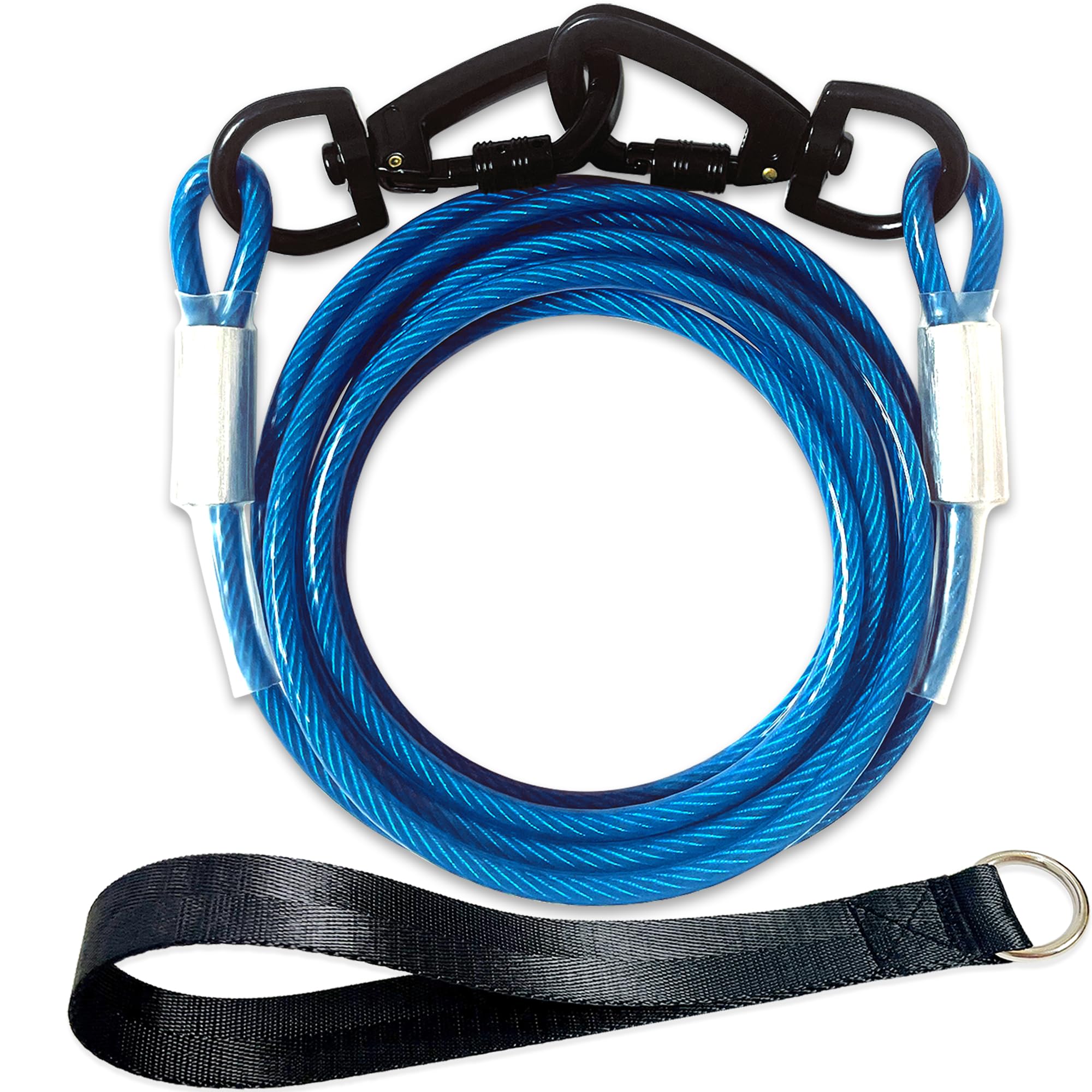 ExtePro Cadena de cable de amarre para perros de 20/30/50 pies, correa para perro para entrenamiento de patio al aire libre, con rotación de 360 grados y clip de bloqueo, sin enredos, correa larga