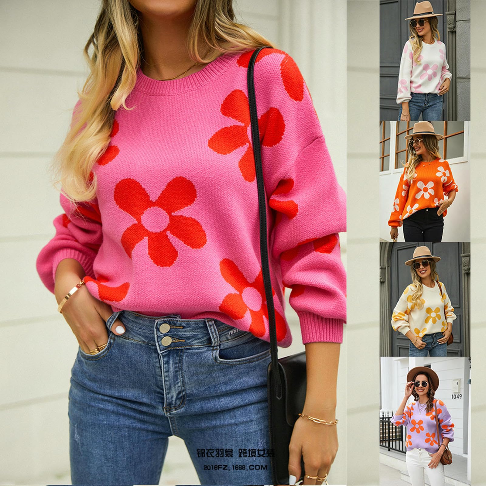 Maglione da Donna Carino, Pullover Ampio Lavorato A Maglia con Scollo Tondo, Maniche Lunghe-Bianco-l