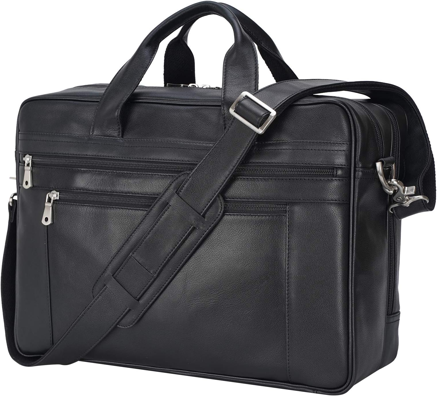 Men's 17 Inch Solid Genuine Leather Professional Laptop Briefcase Messenger Shoulder Bag