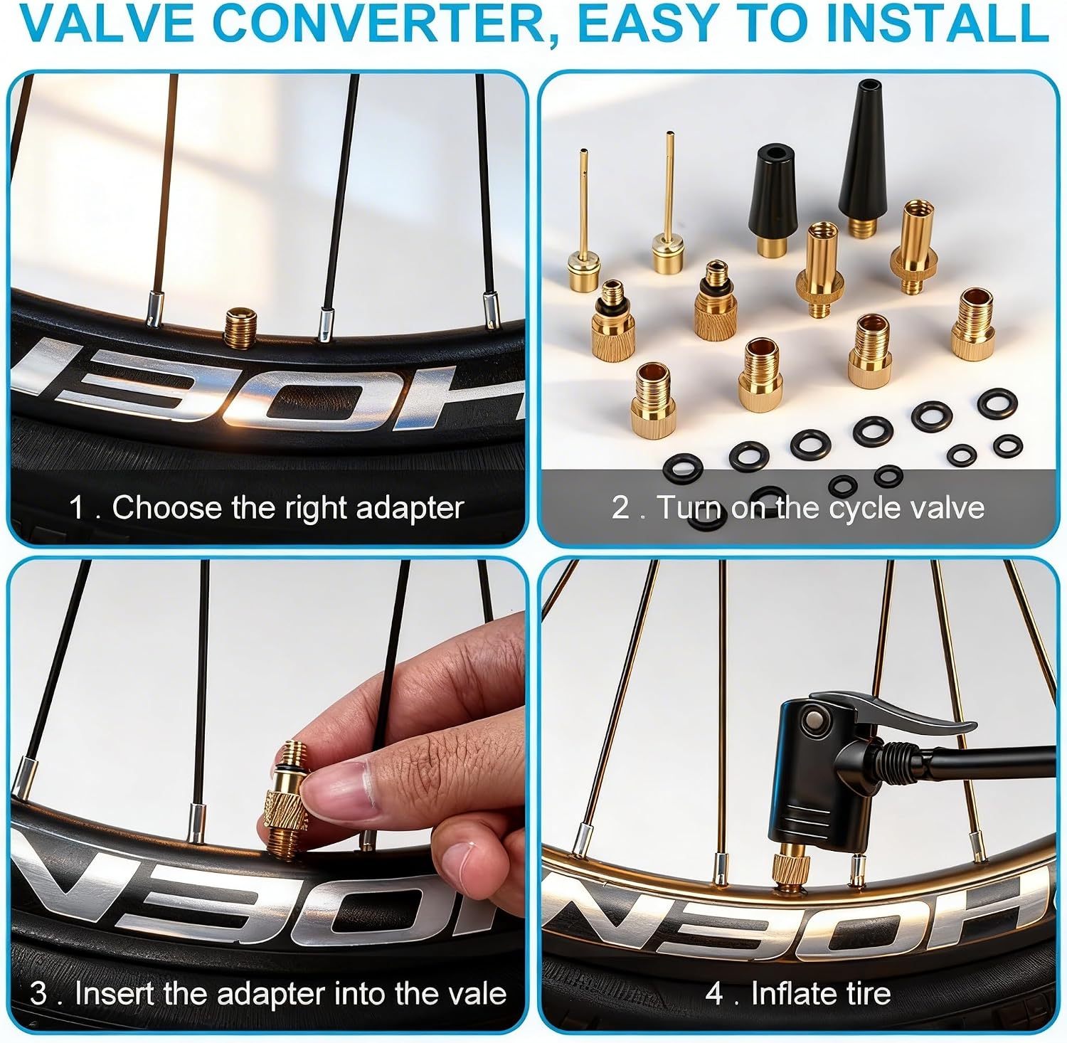 Pump Extension Hose, DV AV SV Converter, Ball Pump Needle Inflation Needle Set with Presta & Schrader Valve Adapter for All Bike Ball Electric Scooters and Inflatable Equipment