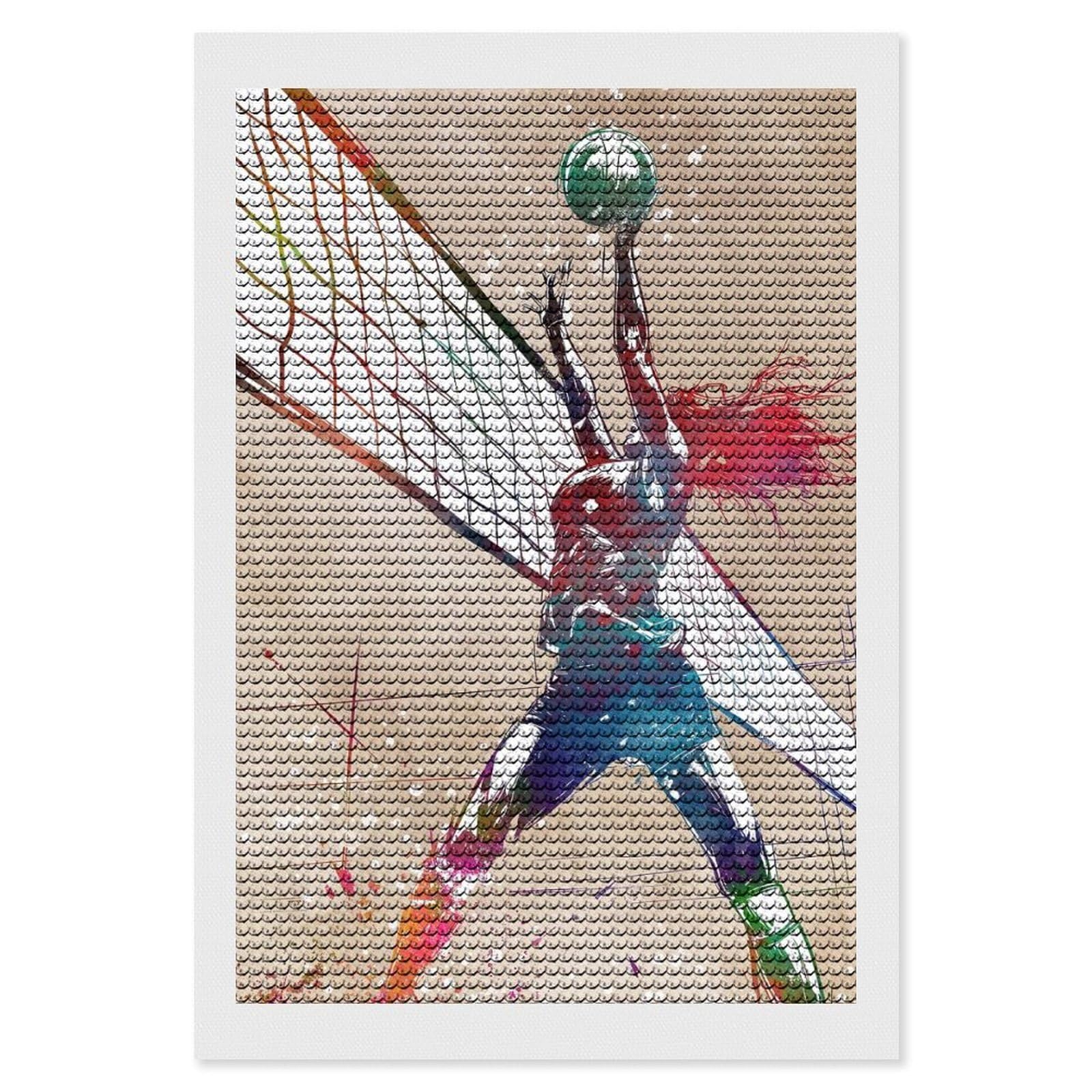 Junmoney Volleyball Watercolor Art DIY Diamond Art Canvas Kit 8"x12", Simple to Start, Fun Craft Experience, Modern Decor, Gift Idea, Adhesive Canvas