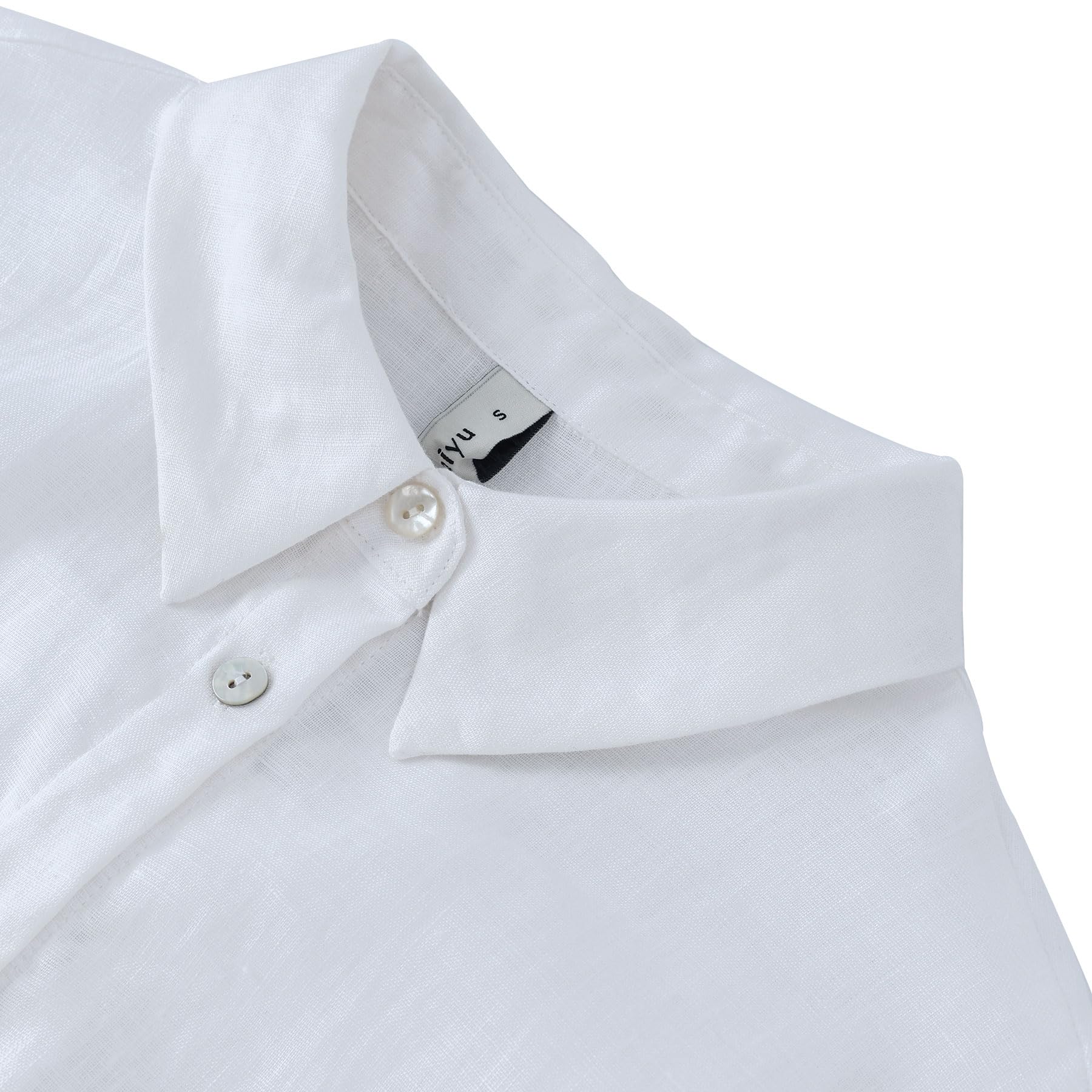 Amazhiyu Robe chemisier en lin pour femme - Robe midi - Robe en lin - Robe d'été - Longueur genou - Élégante avec poches et ceinture