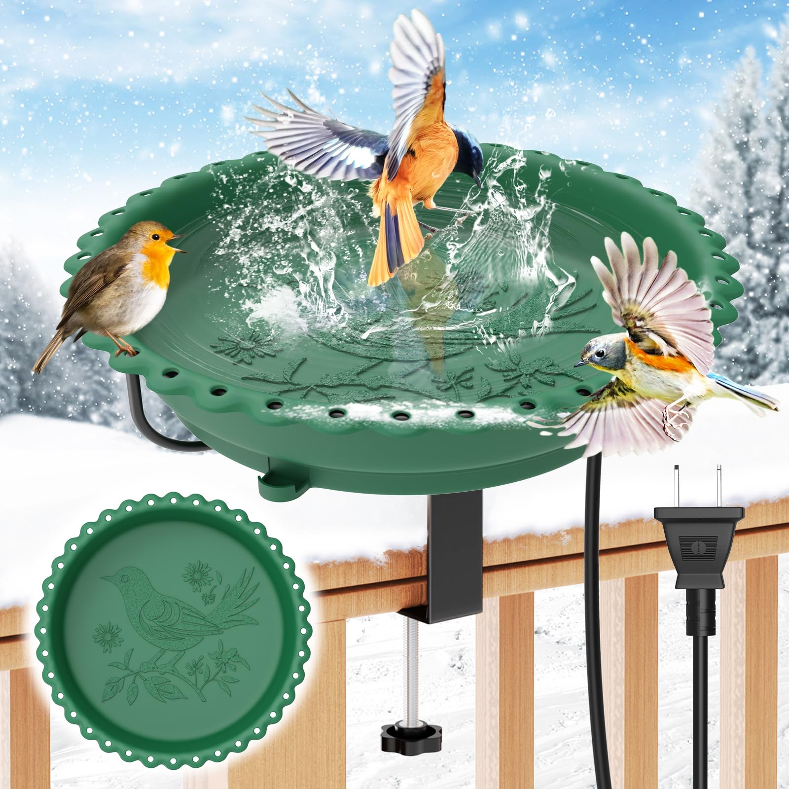 ODSNANIE 100W Heated Bird Bath (Green)