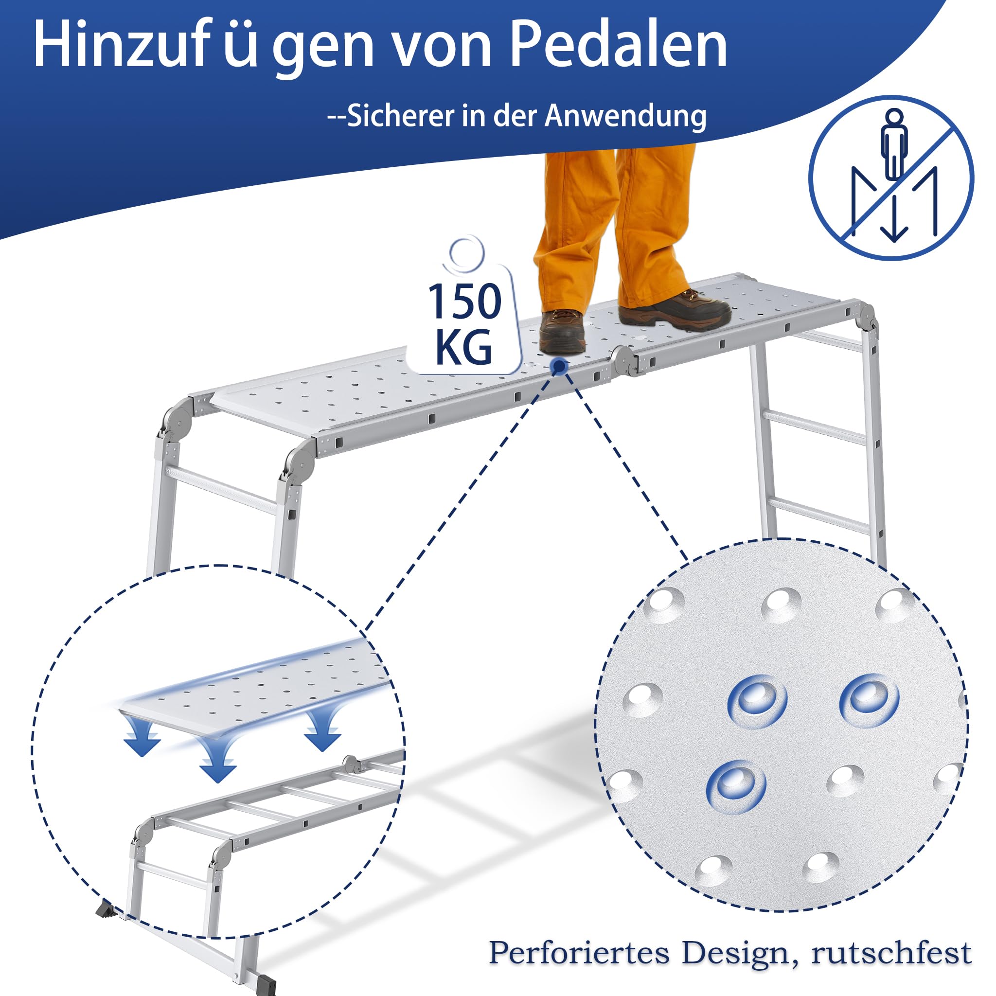 Aufun Échelle télescopique multifonction 6 en 1 en aluminium 4 x 3 marches | Avec plateforme, capacité de charge maximale de 150 kg, échelle coulissante, échelle pliante avec plaques d'échafaudage