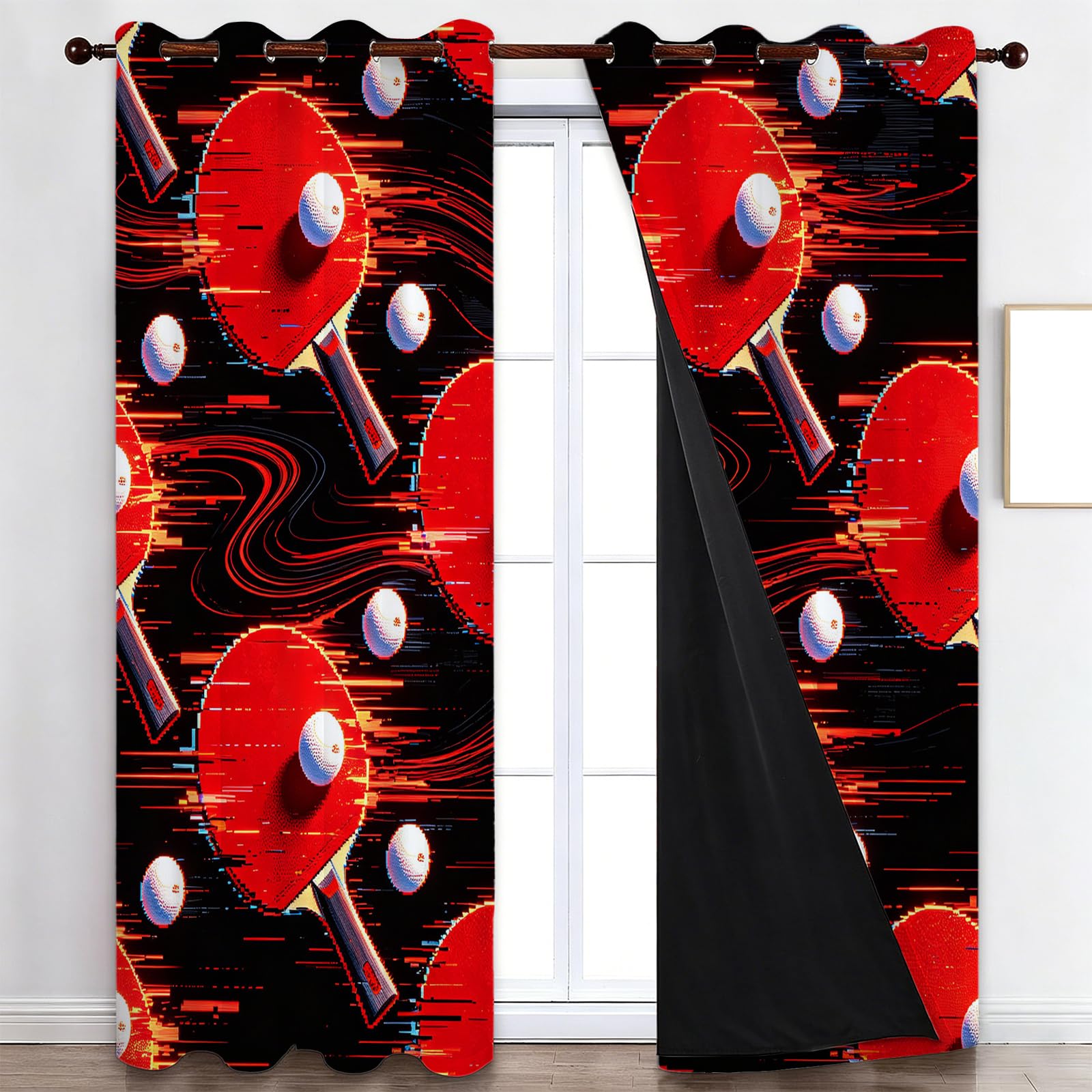 Rideaux Occultants À Oeillets Raquette de Ping-Pong Glitch Art