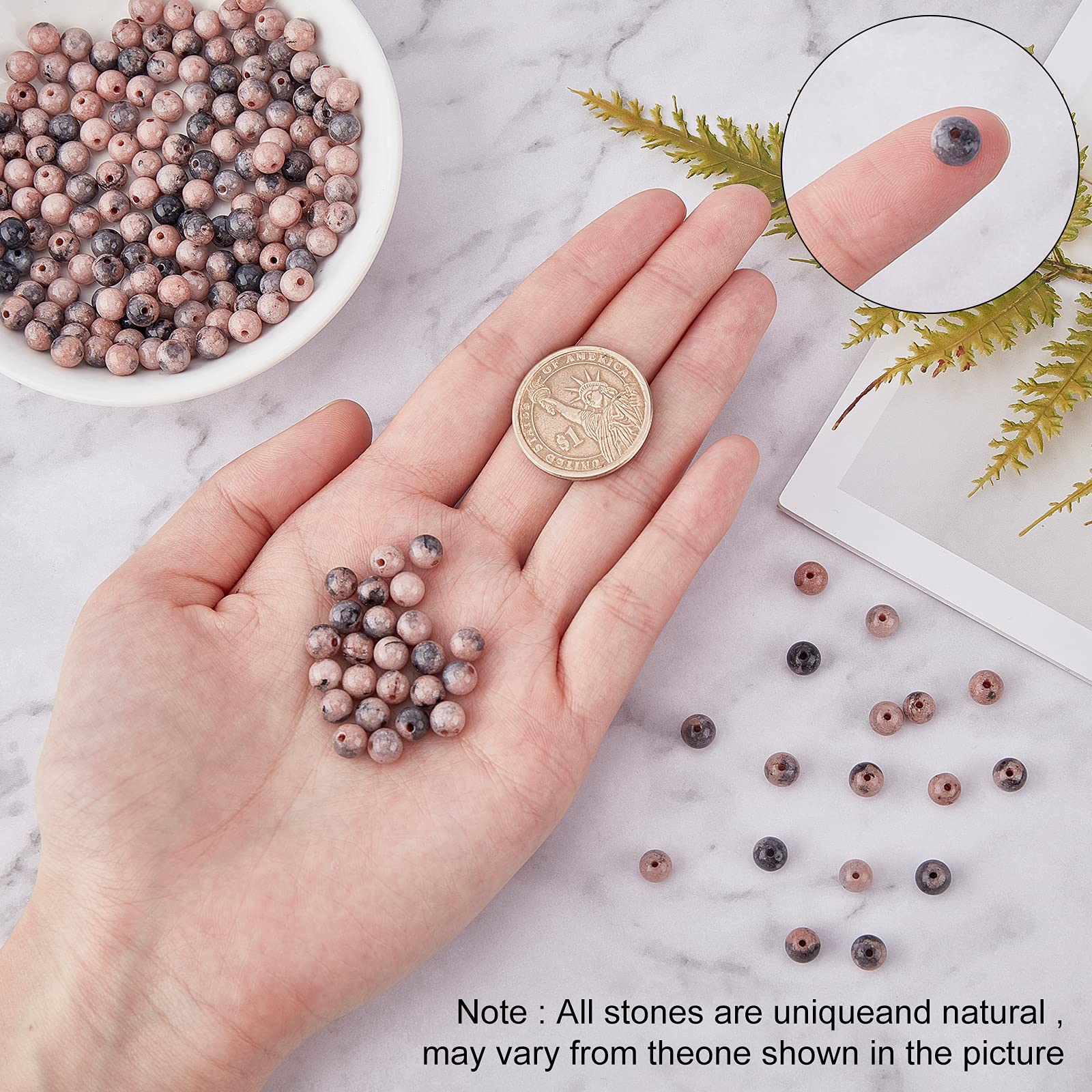 SUNNYCLUE 200 Pièces 6mm Perles De Rhodonite Perles De Pierre Rondes