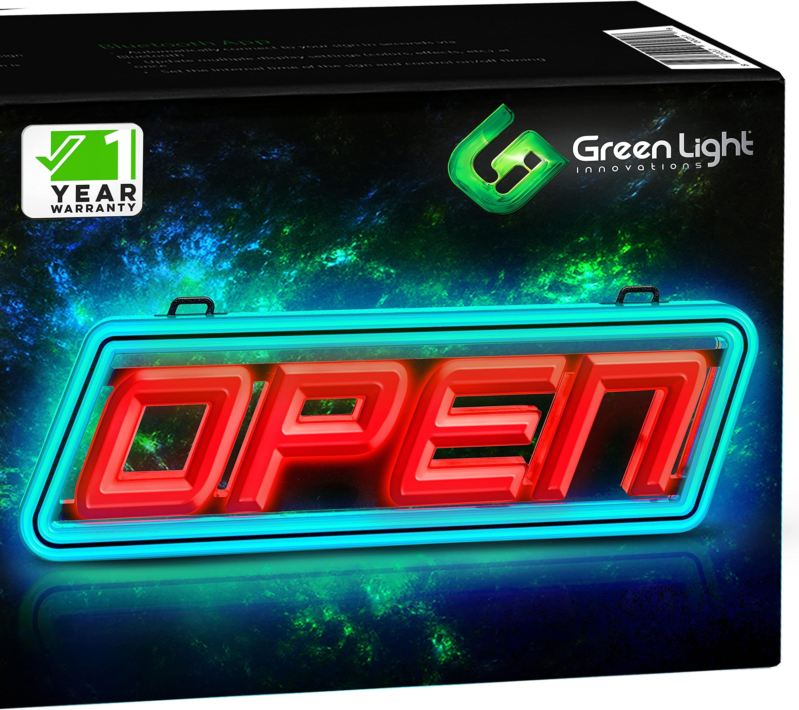 Super‑Bright LED "OPEN" Sign 15×5 in – Ultra‑Bright Daylight Visible Electric Blue & Red SMD LEDs – Hang or Stick in Window – Includes Mounting Hardware