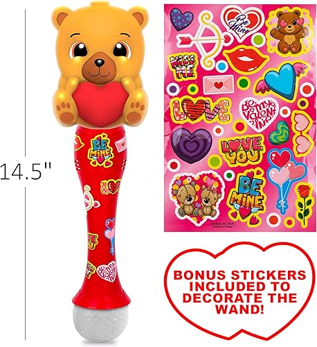 Miniatura 2 de ArtCreativity Varita de burbujas iluminada para el día de San Valentín para niños pequeños, juguete de burbujas de corazón con luces, música y
