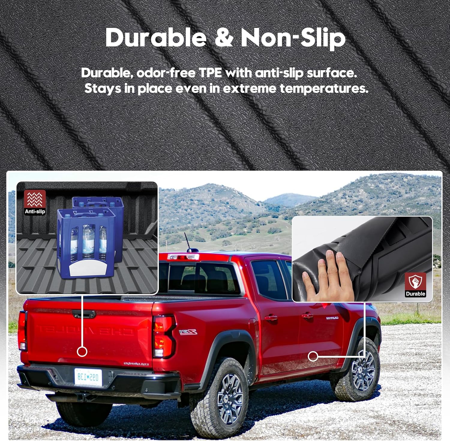 T TGBROS for Chevrolet Colorado Floor Mats 2023-2025 2026 All Weather Bed Mat Floor Liners for Chevy Colorado/GMC Canyon Crew Cab Accessories 5FT Trunk Bed Liner TPE Car Mats Set Non-Slip TPE Black