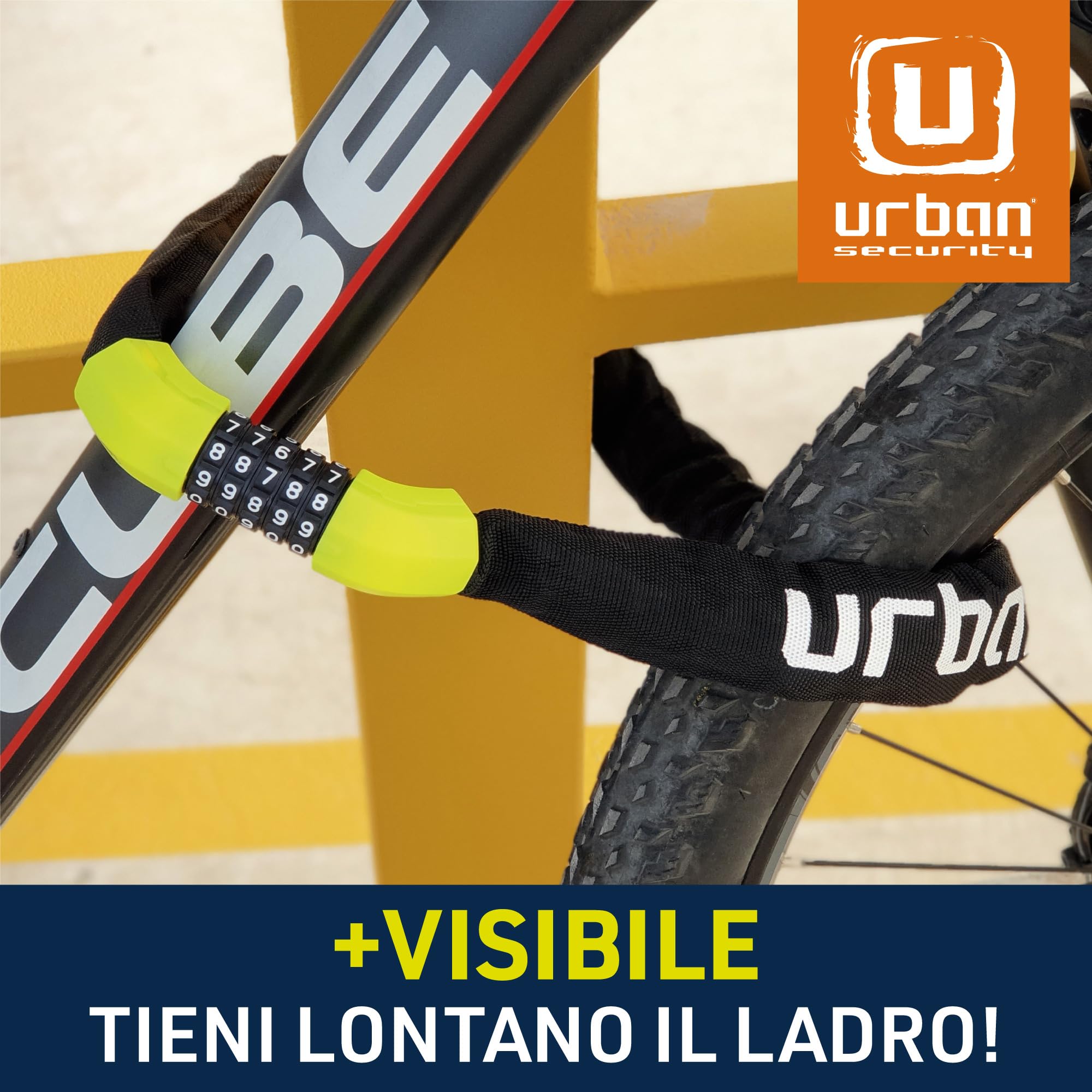 URBAN UR890 Lucchetto Bici, Catena Disuasoria con Codice a 5 Cifre più Sicuro, Maglie in Acciaio ø8mm più Spesse e Resistenti con Rivestimento in Nylon per Bici, Scooter, Monopattino, Antifurto 100cm