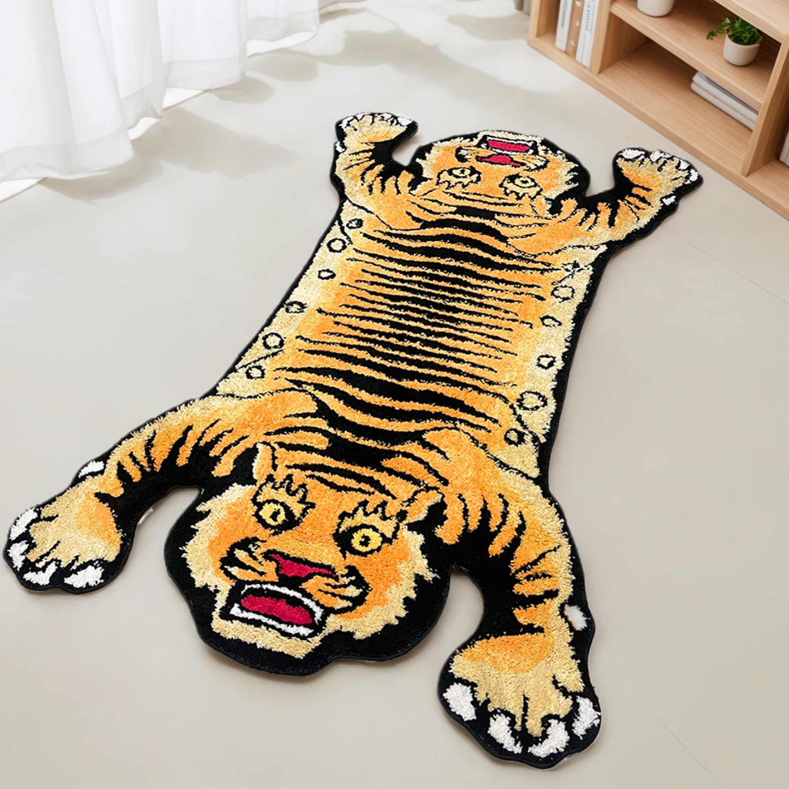 HYPEECE Angry Tiger Rug - 5*3ft Unique Double-Headed Tiger Bath Mat - Soft Hand-Tufted Cool Rugs for Bedroom & Man Cave - Machine Washable Non-Slip